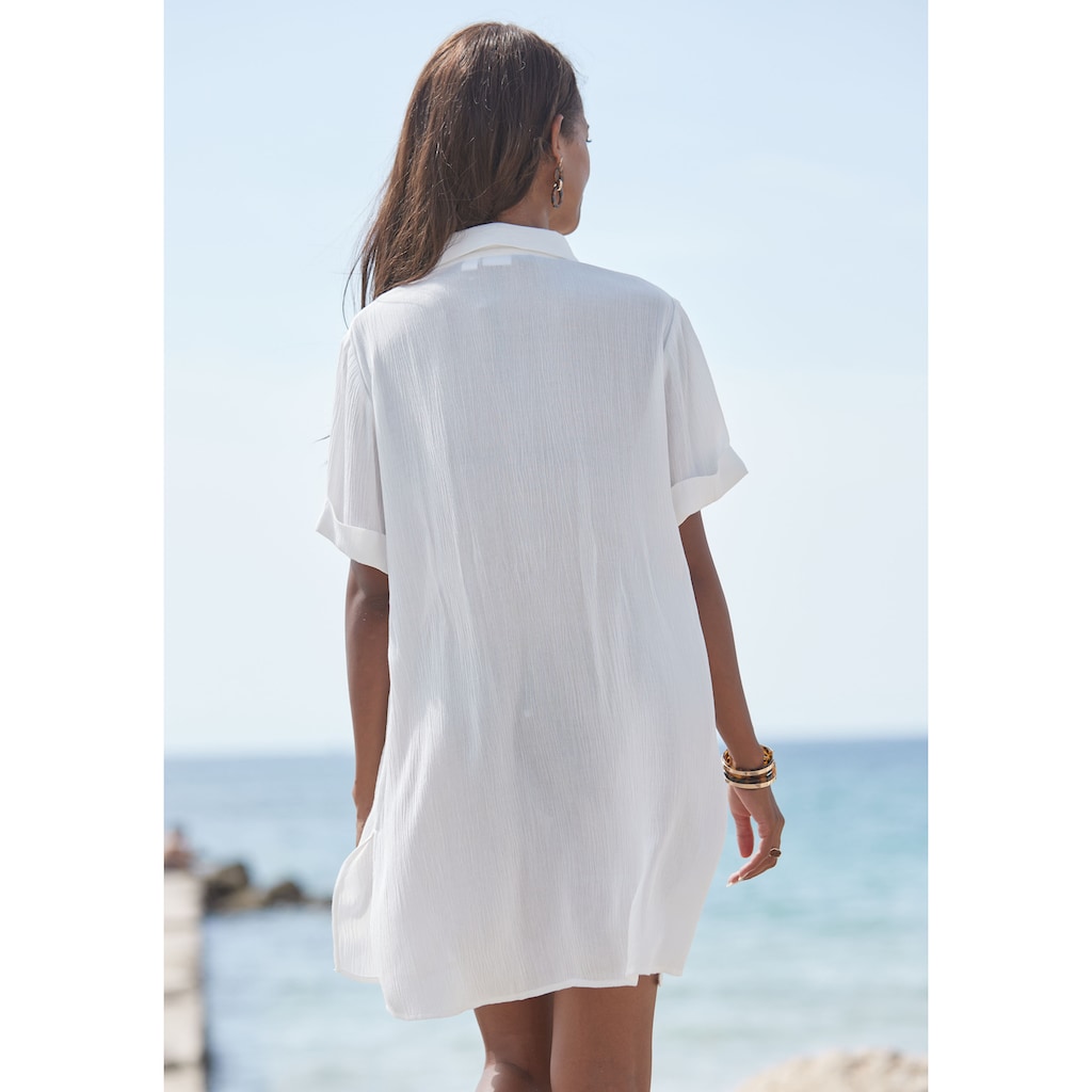 LASCANA Longbluse, mit Knopfleiste, Kurzarmbluse, Blusenkleid, sommerlich