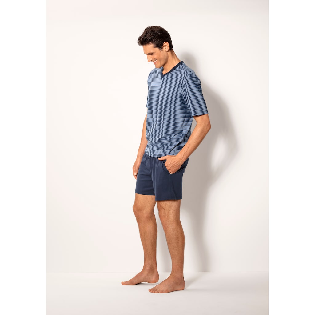 le jogger® Pyjama, (Packung, 4 tlg., 2 Stück), Schlafanzug mit garngefärbtem Streifen
