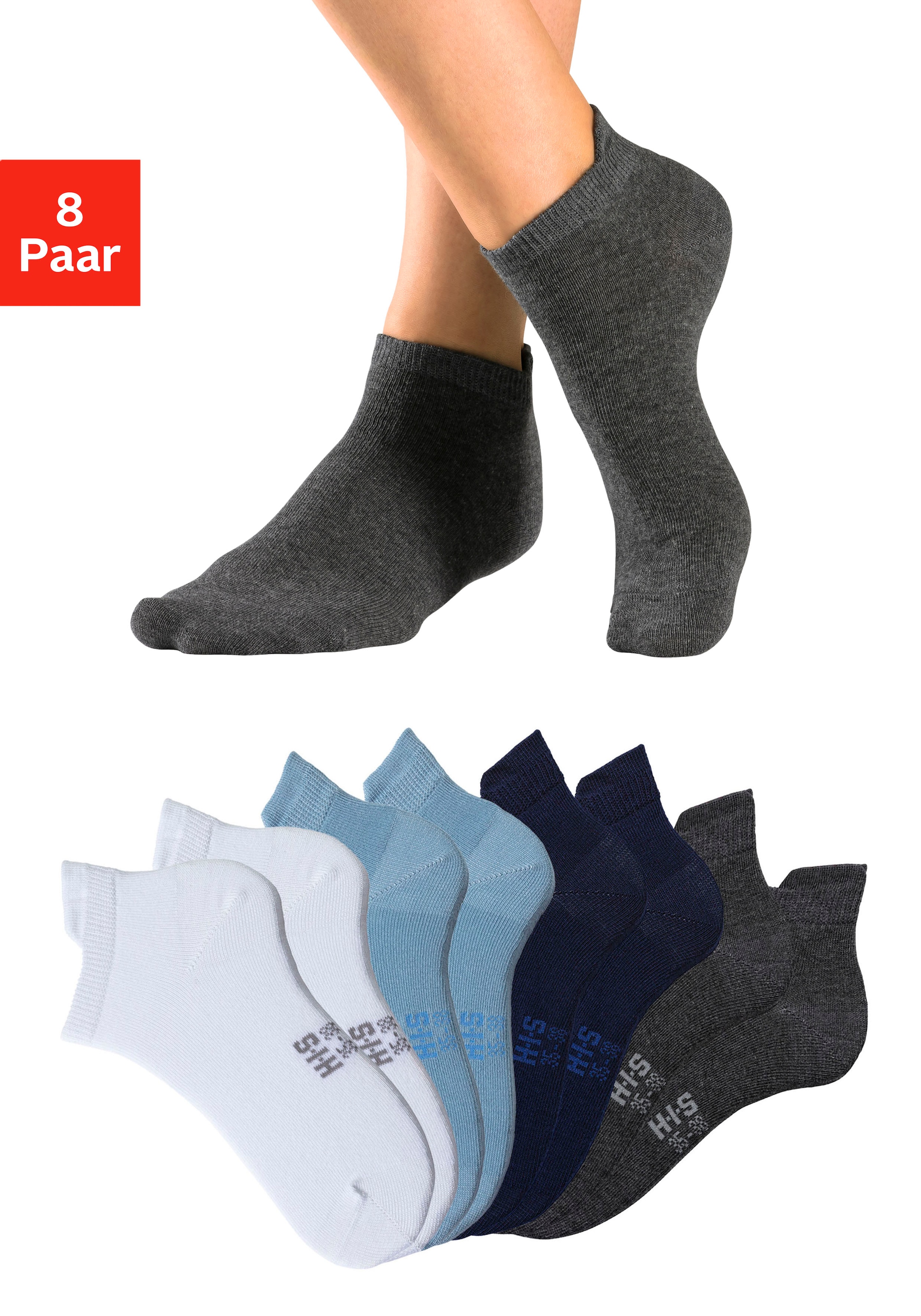 H.I.S Sneakersocken Packung, 8 Stk. tlg. mit verlängertem Bündchen hinten