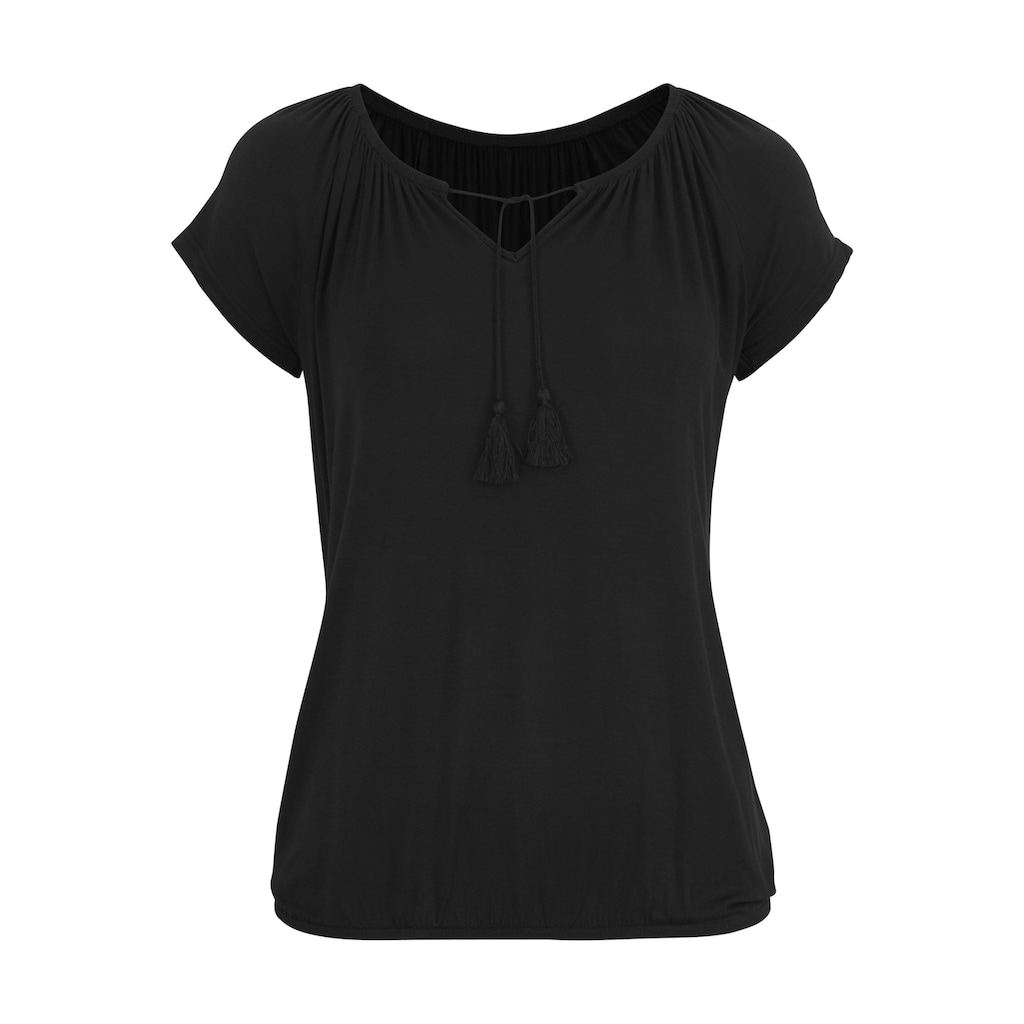 Vivance Kurzarmshirt »mit leicht gerafftem Ausschnitt«, (2er-Pack), aus weichem Viskose-Stretch