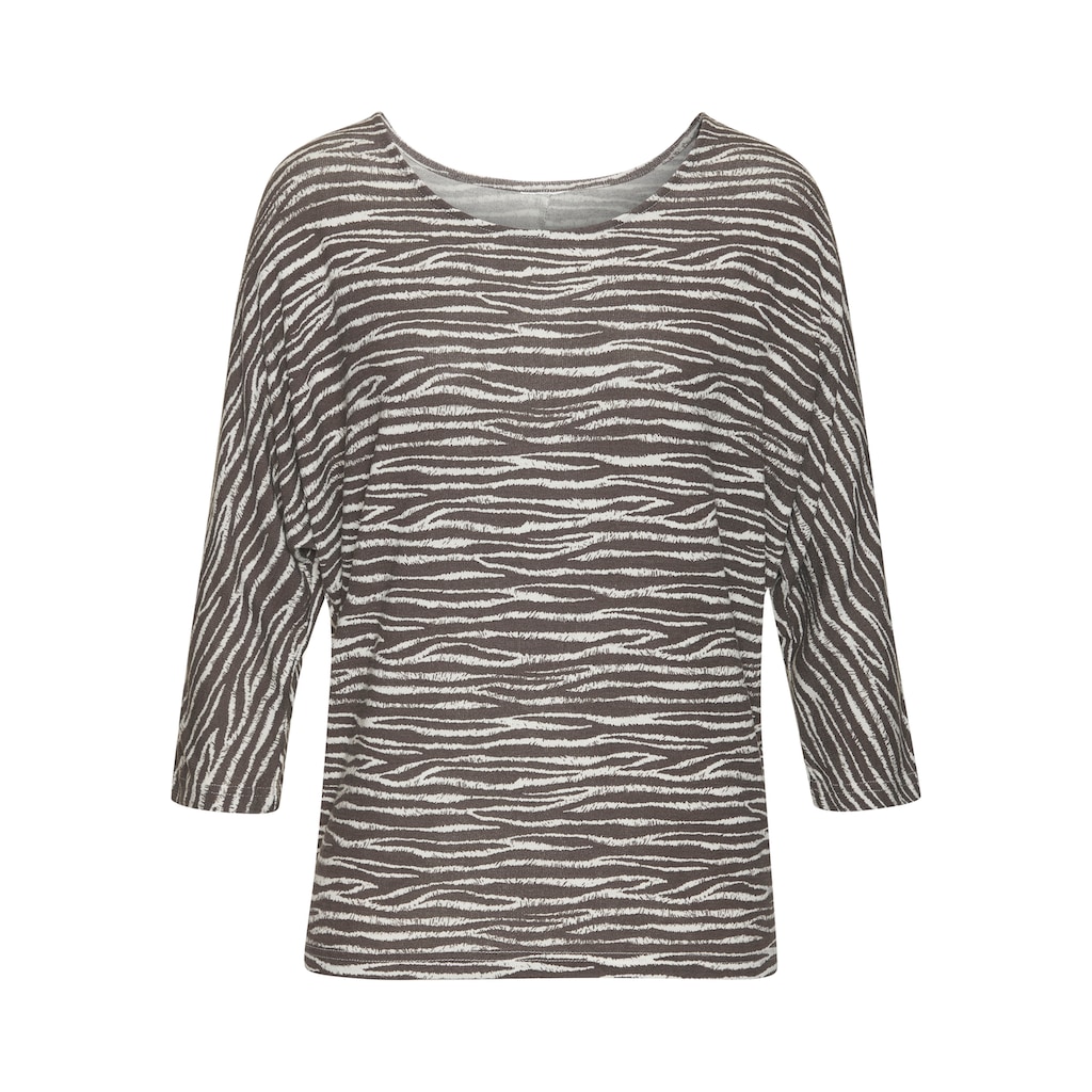 LASCANA 3/4-Arm-Shirt »mit modischem Zebra-Muster«, aus weichem Viskose-Strick