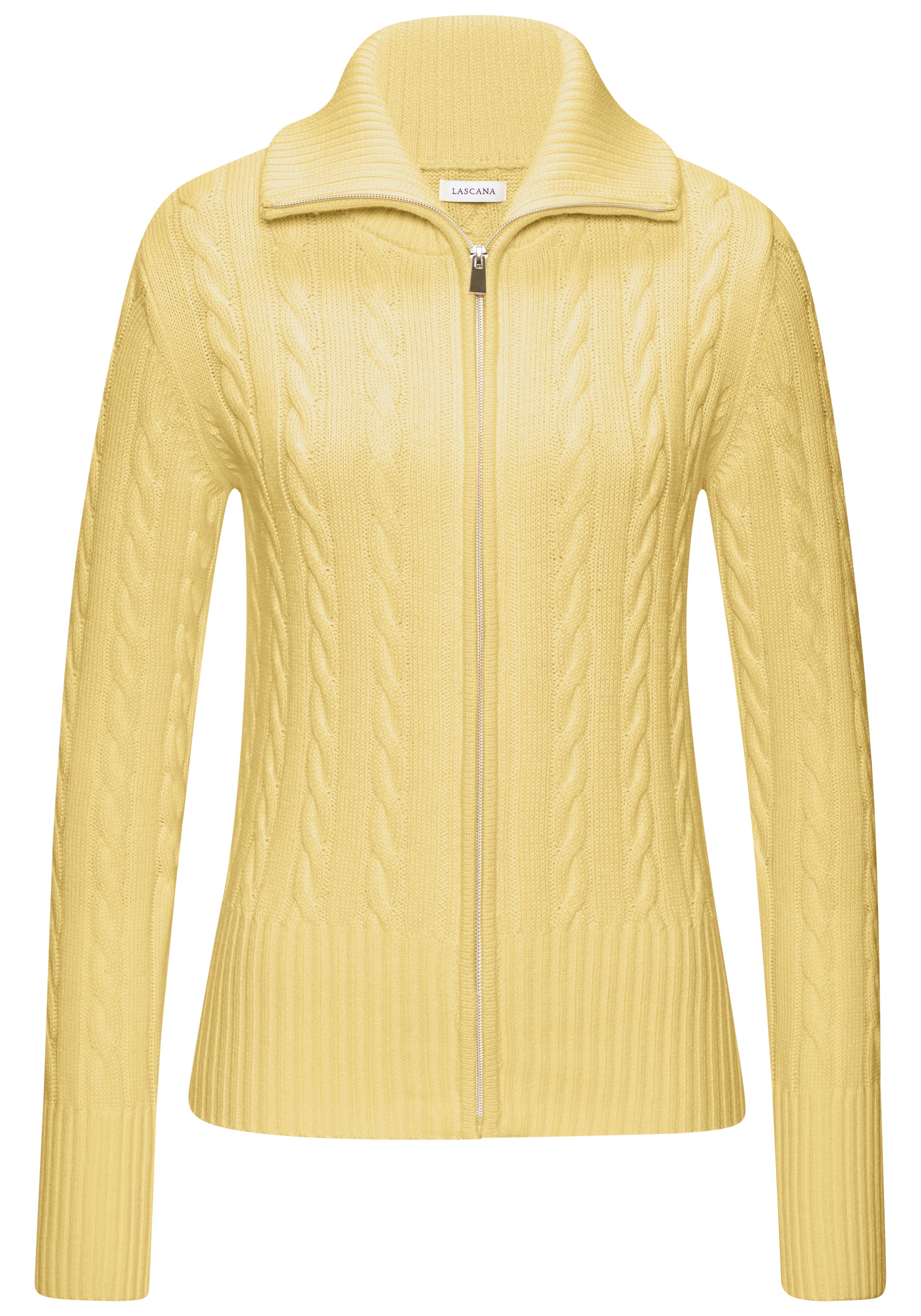 LASCANA Strickjacke mit Zopfstrickmuster, gemütlicher Cardigan mit Reissverschluss