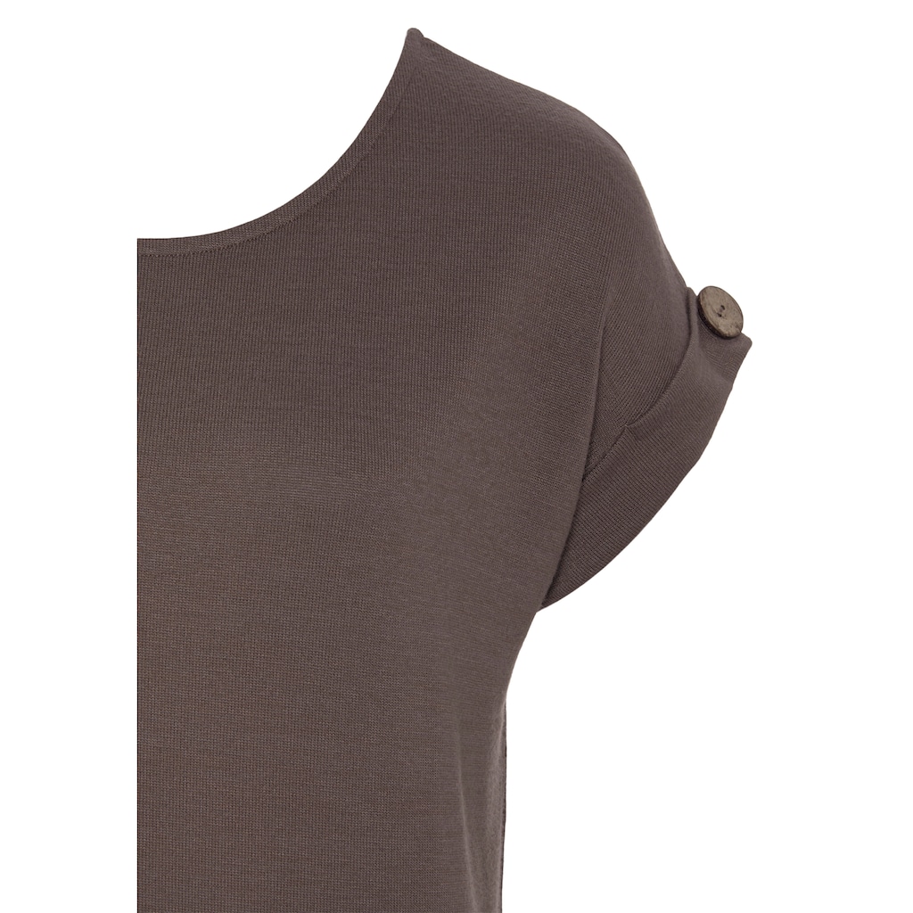 LASCANA Kurzarmshirt »mit Knopfdetail am Ärmelabschluss«, aus weichem Viskose-Feinstrick