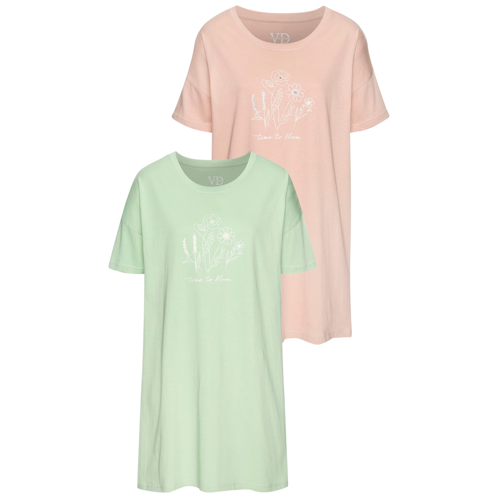 Vivance Dreams Bigshirt, (Set, 2 Stück), mit zart skizziertem Frontdruck