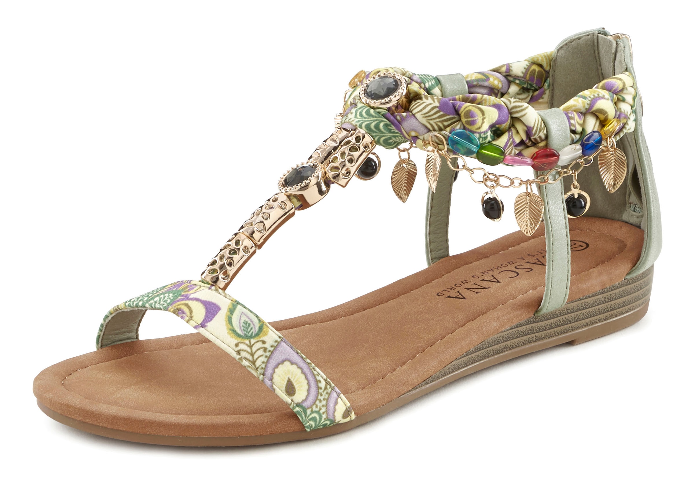LASCANA Sandale »Sommerschuh«, Sandalette, Sommerschuh mit Schmuckkettchen und Schmucksteinen VEGAN