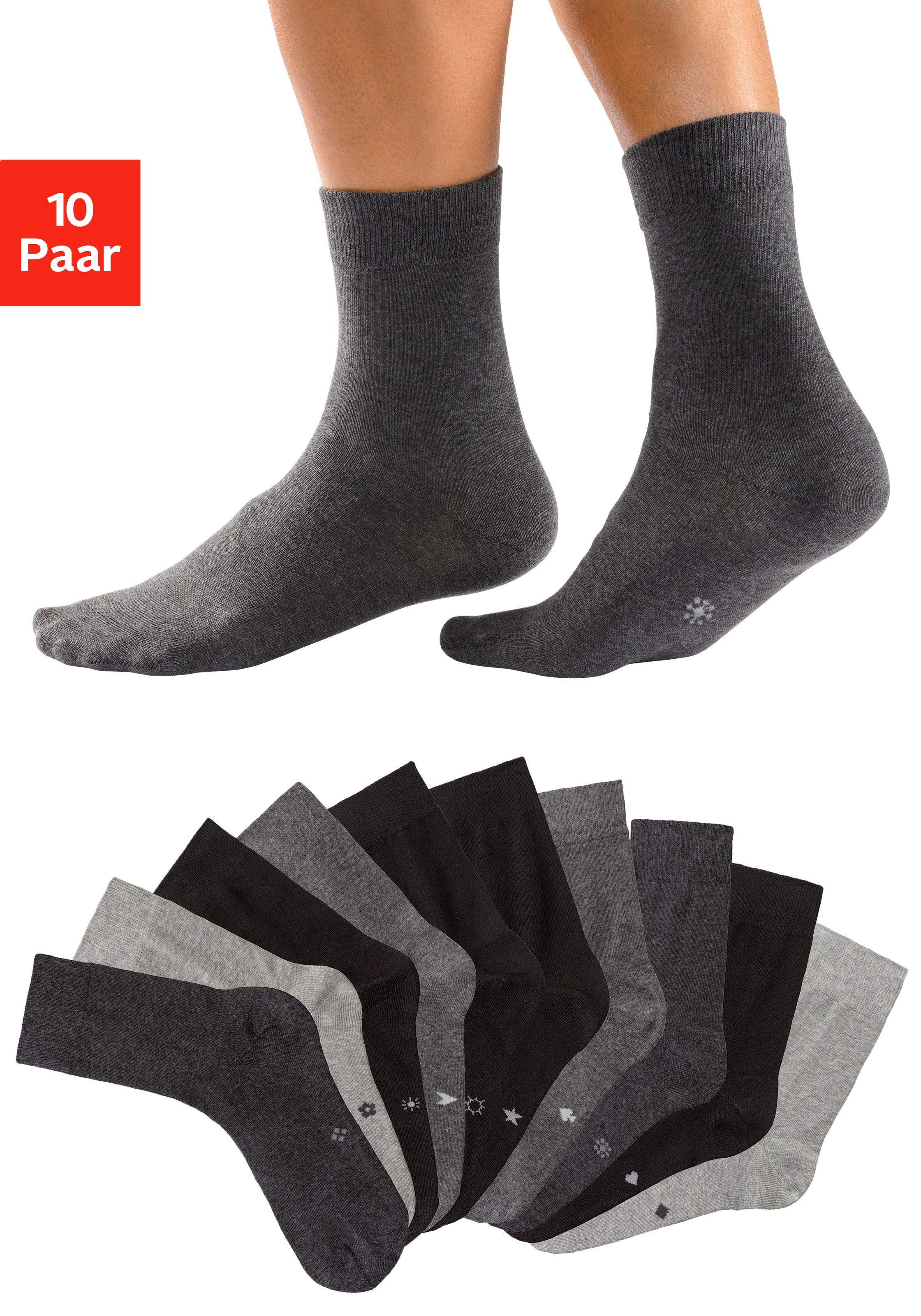 H.I.S Basicsocken Packung, 10 Paar tlg. mit eingestrickten Symbolen