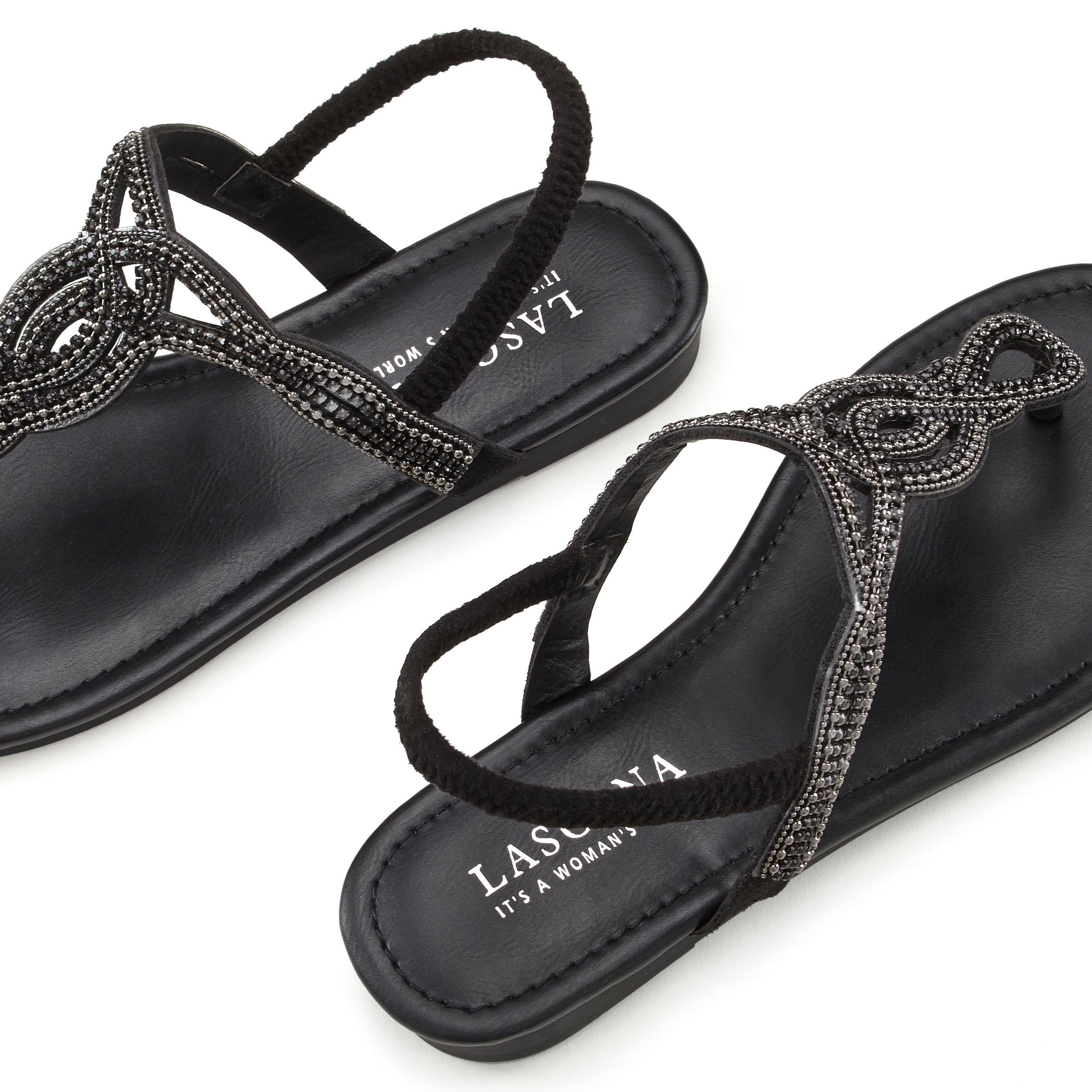 LASCANA Zehentrenner, Sandale, Pantolette mit Schmucksteinen in Glitzer-Optik VEGAN