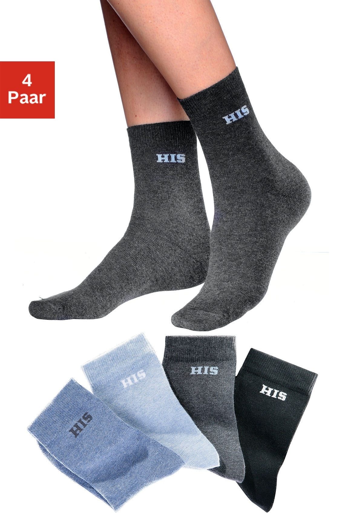 H.I.S Basicsocken Packung, 4 Paar tlg. mit eingestricktem Markenlogo