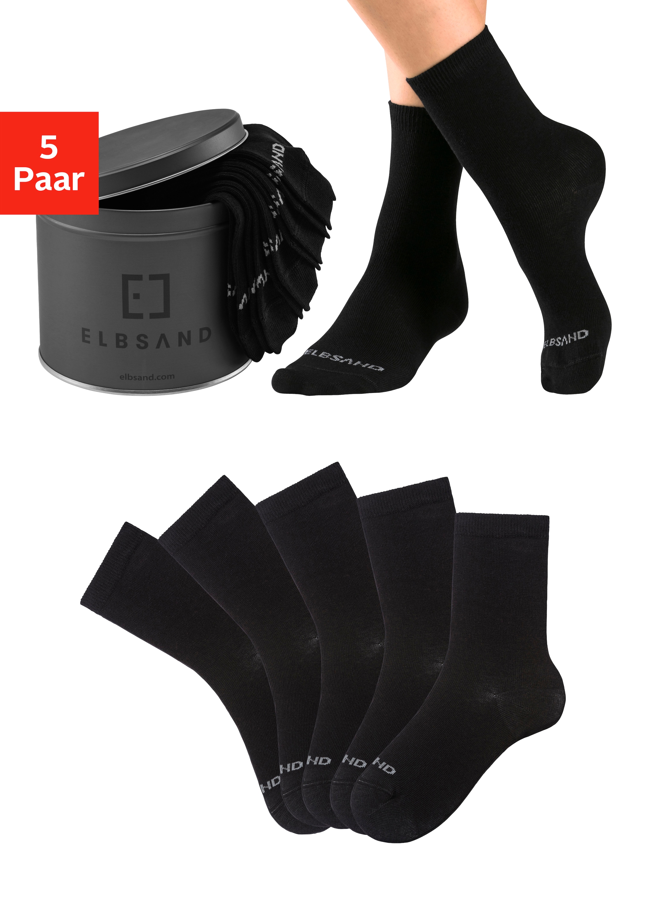Elbsand Socken Dose, 5 Stk. tlg. verpackt in praktischer Metalldose