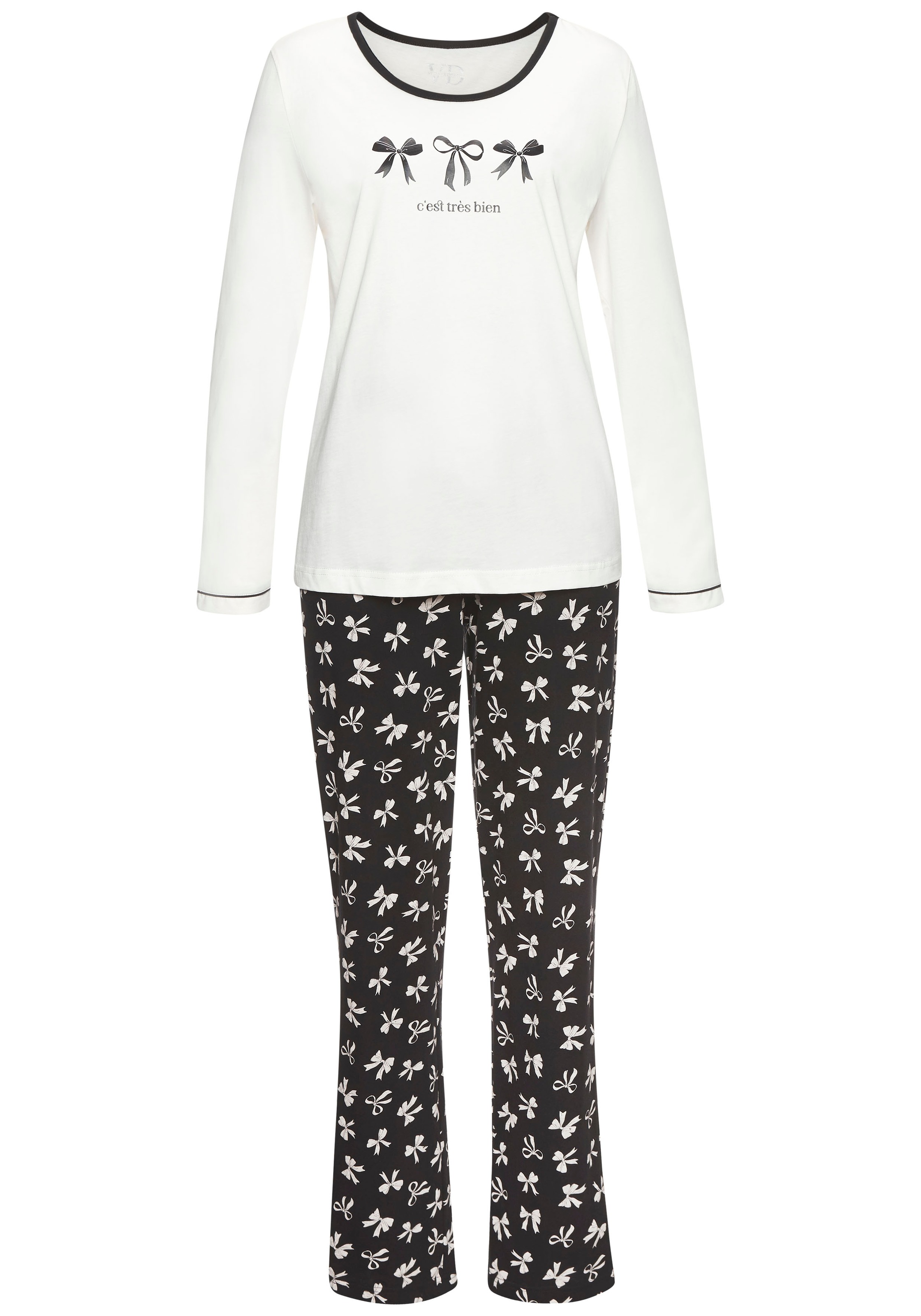 Vivance Dreams Pyjama Set, 2 Stk. tlg., Mit süssem Schleifenmuster