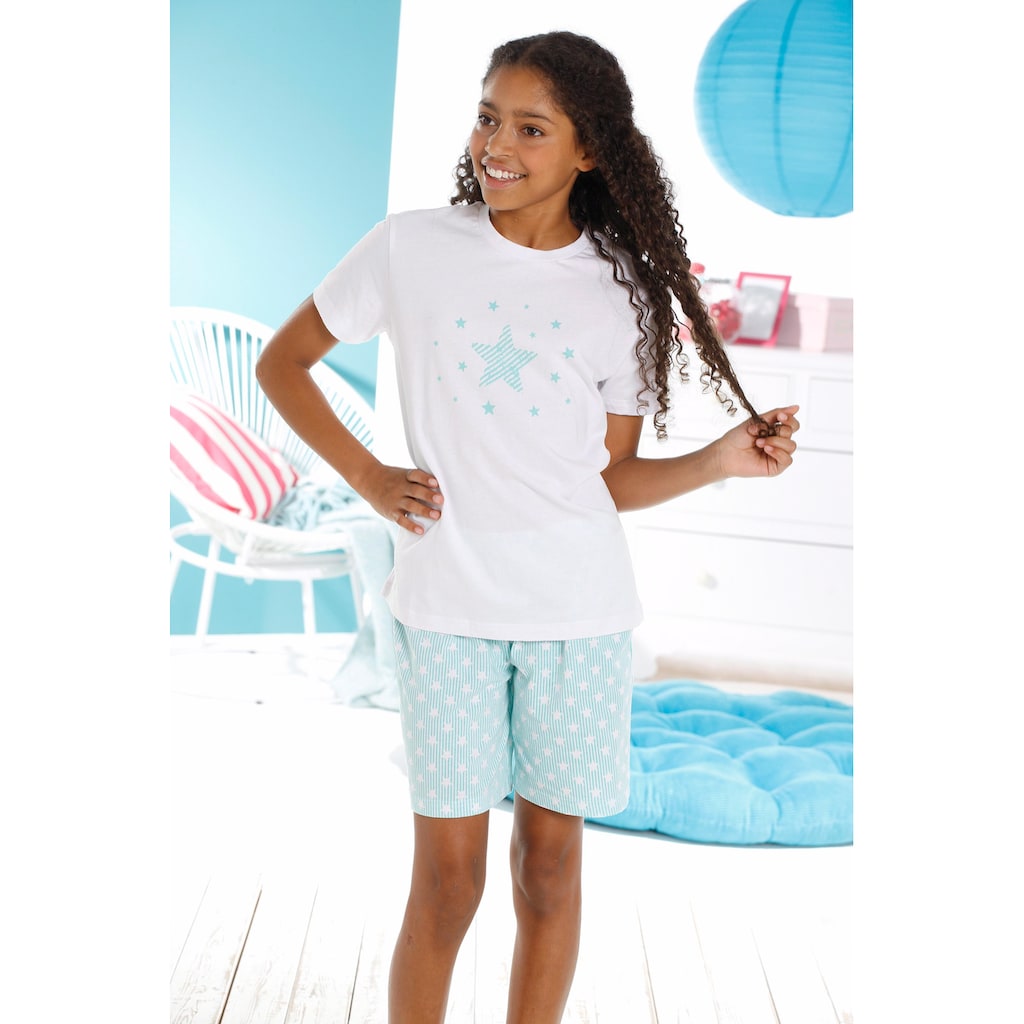 petite fleur Pyjama, (Set, 4 tlg., 2 Stück), mit tollem Sternendruck