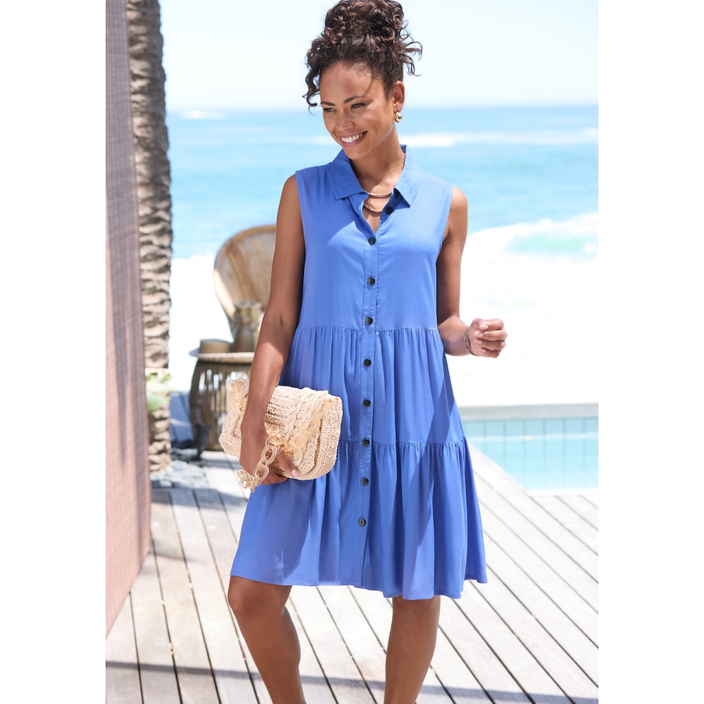 Vivance Sommerkleid, aus gewebter Viskose, Blusenkleid mit Knopfleiste und Hemdblusenkragen