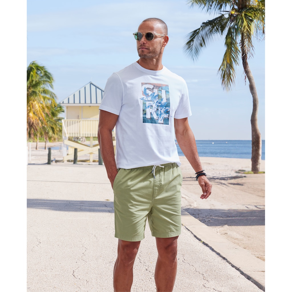 John Devin T-Shirt, Rundhalsshirt mit Surf -Aufdruck aus reiner Baumwolle