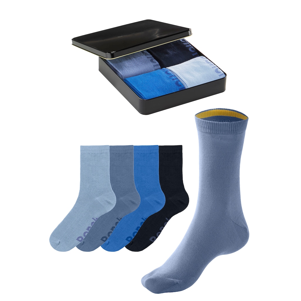 Bench. Basicsocken, (Dose, 4 Paar), mit farbigen Innenbündchen