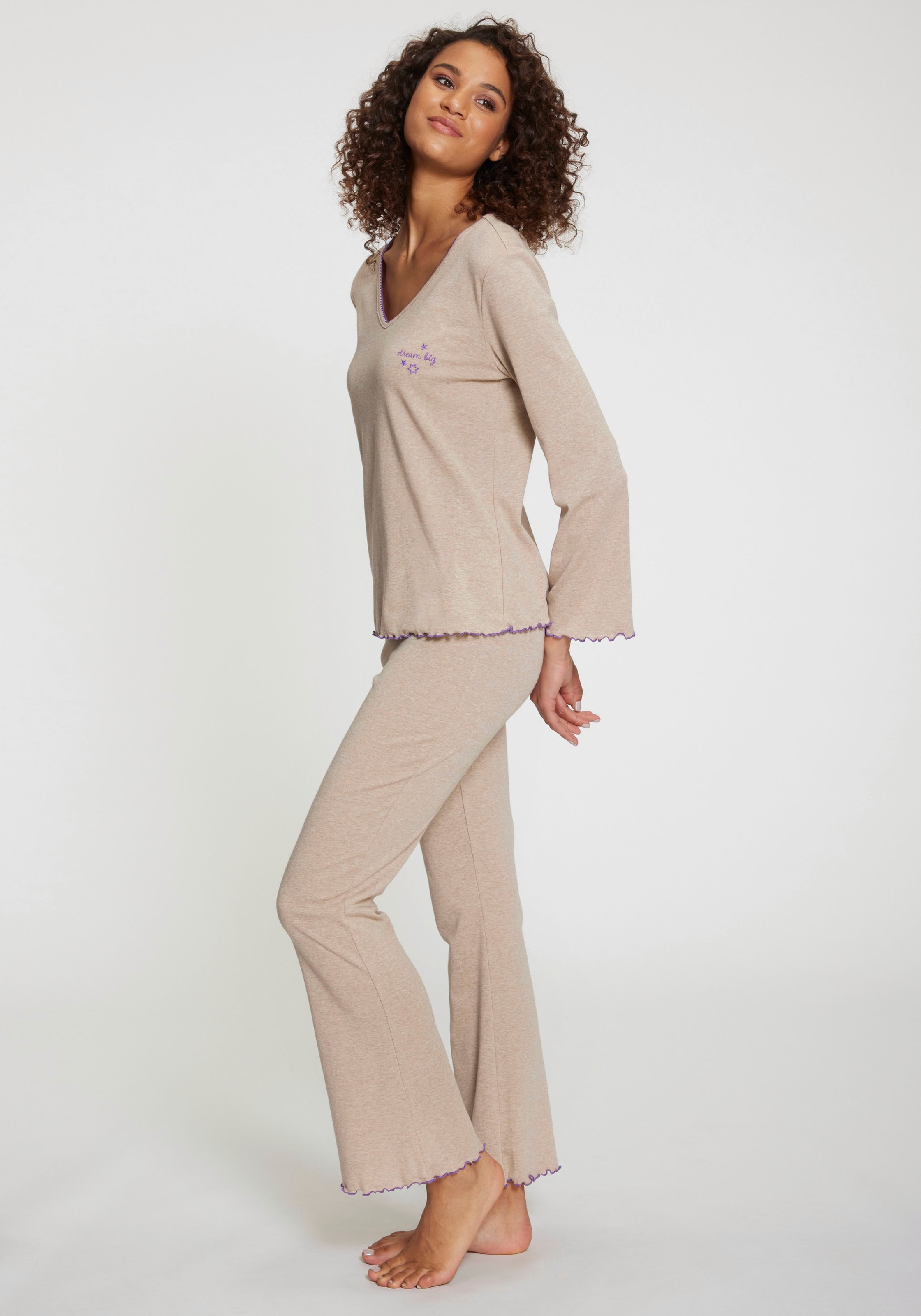 s.Oliver Pyjama, (Set, 2 tlg.), mit Babylock-Abschlüssen