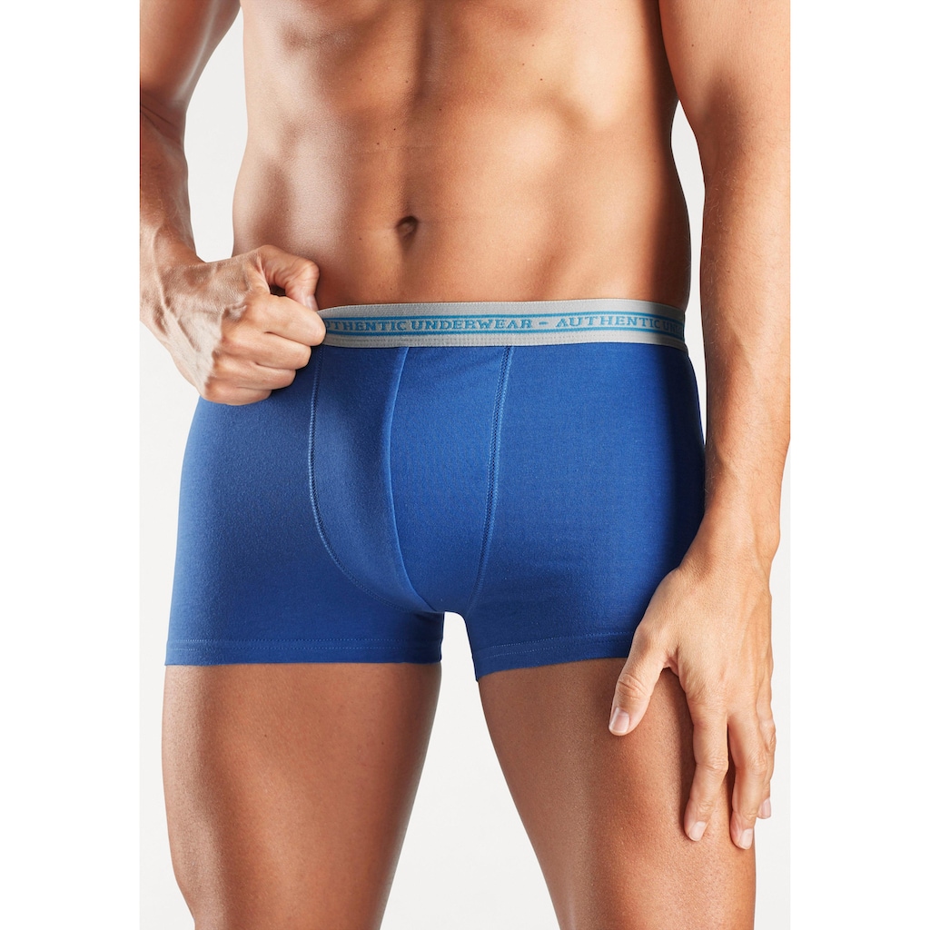 AUTHENTIC UNDERWEAR Boxer »Boxershorts für Herren«, (Packung, 4 St.), schwarzer Webbund mit Logoschriftzug