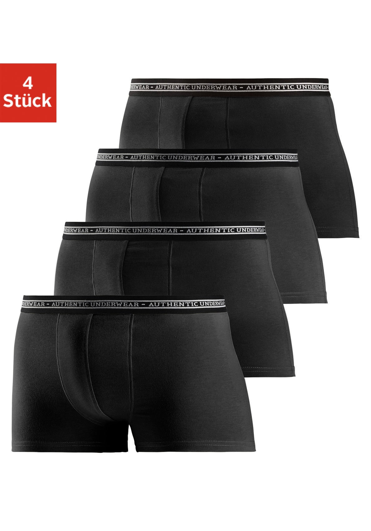 AUTHENTIC UNDERWEAR Boxer »Boxershorts für Herren« Packung, 4 Stk., schwarzer Webbund mit Logoschriftzug