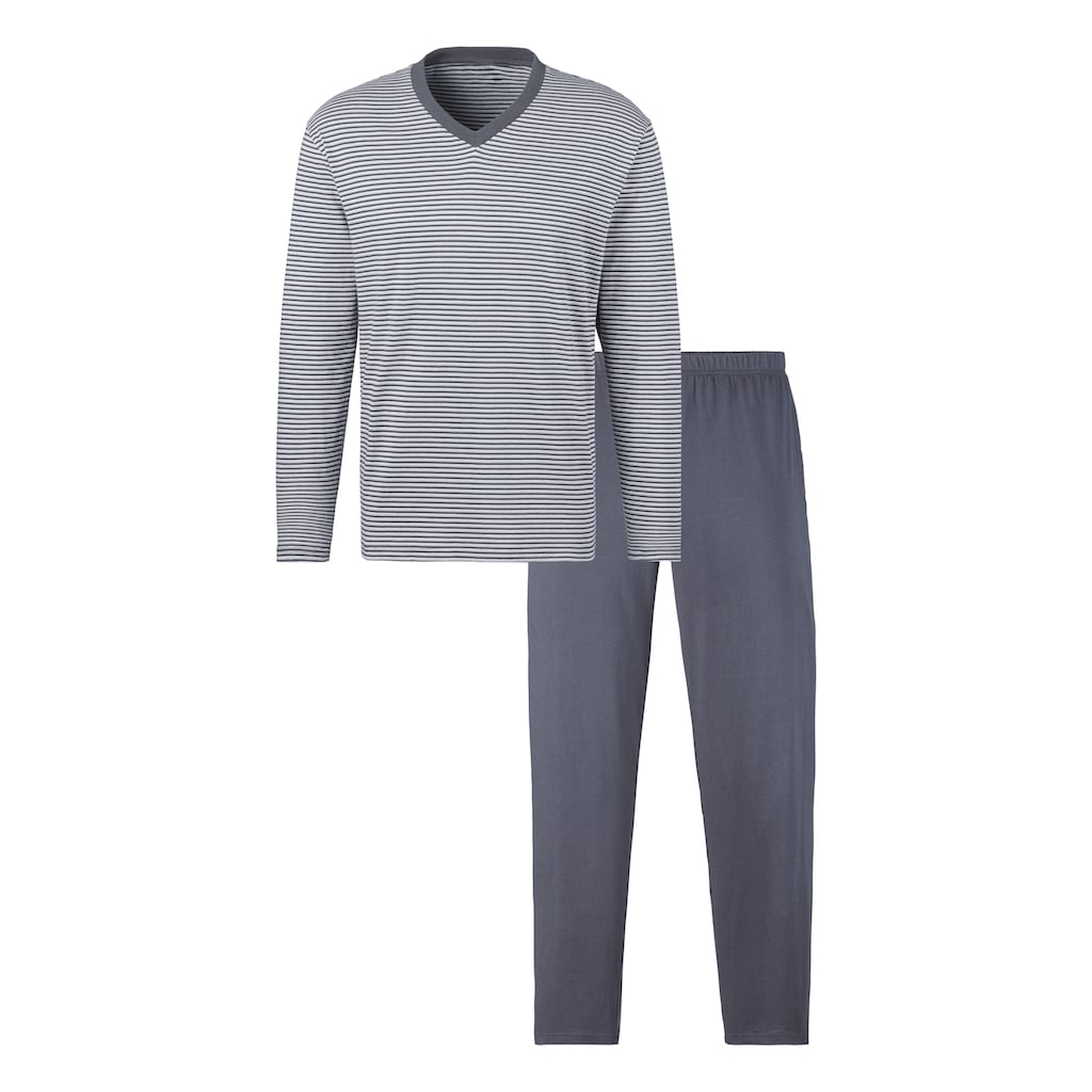 le jogger® Pyjama, (Packung, 4 tlg., 2 Stück), Schlafanzug mit garngefärbten Streifen
