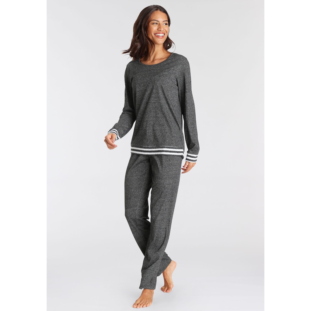 Vivance Dreams Pyjama, (2 tlg.), mit gestreiften Bündchen