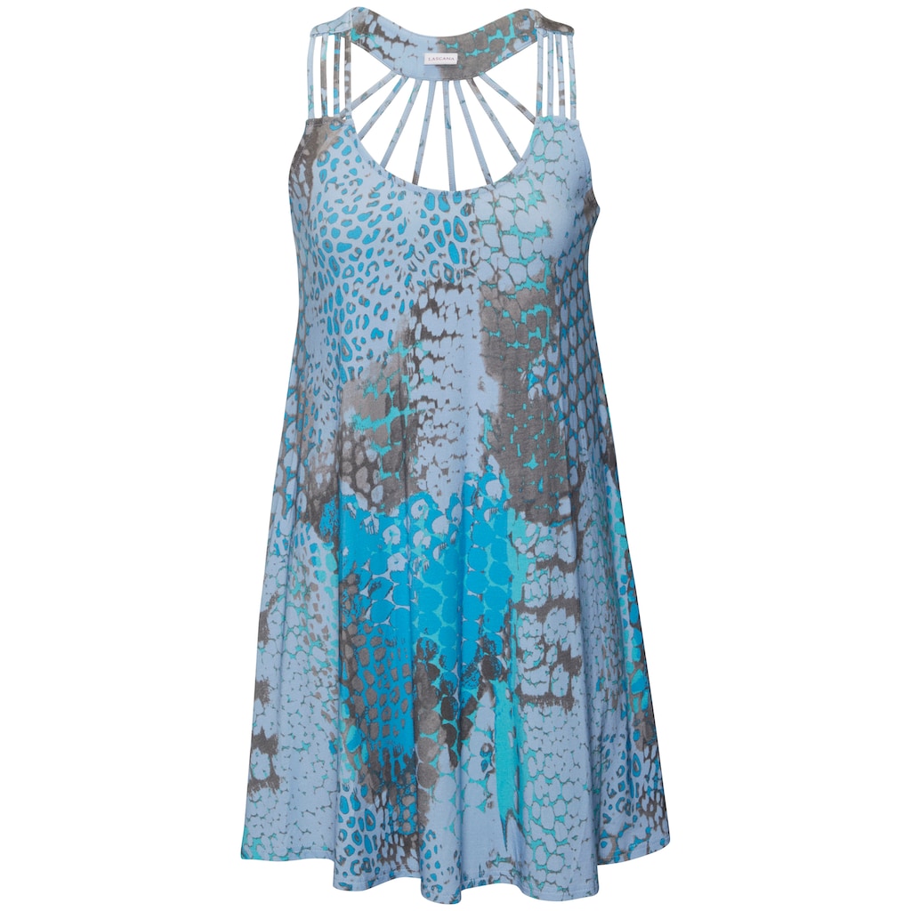 Buffalo Strandkleid, mit besonderem Trägerdesign und Alloverprint, Minikleid, Sommerkleid