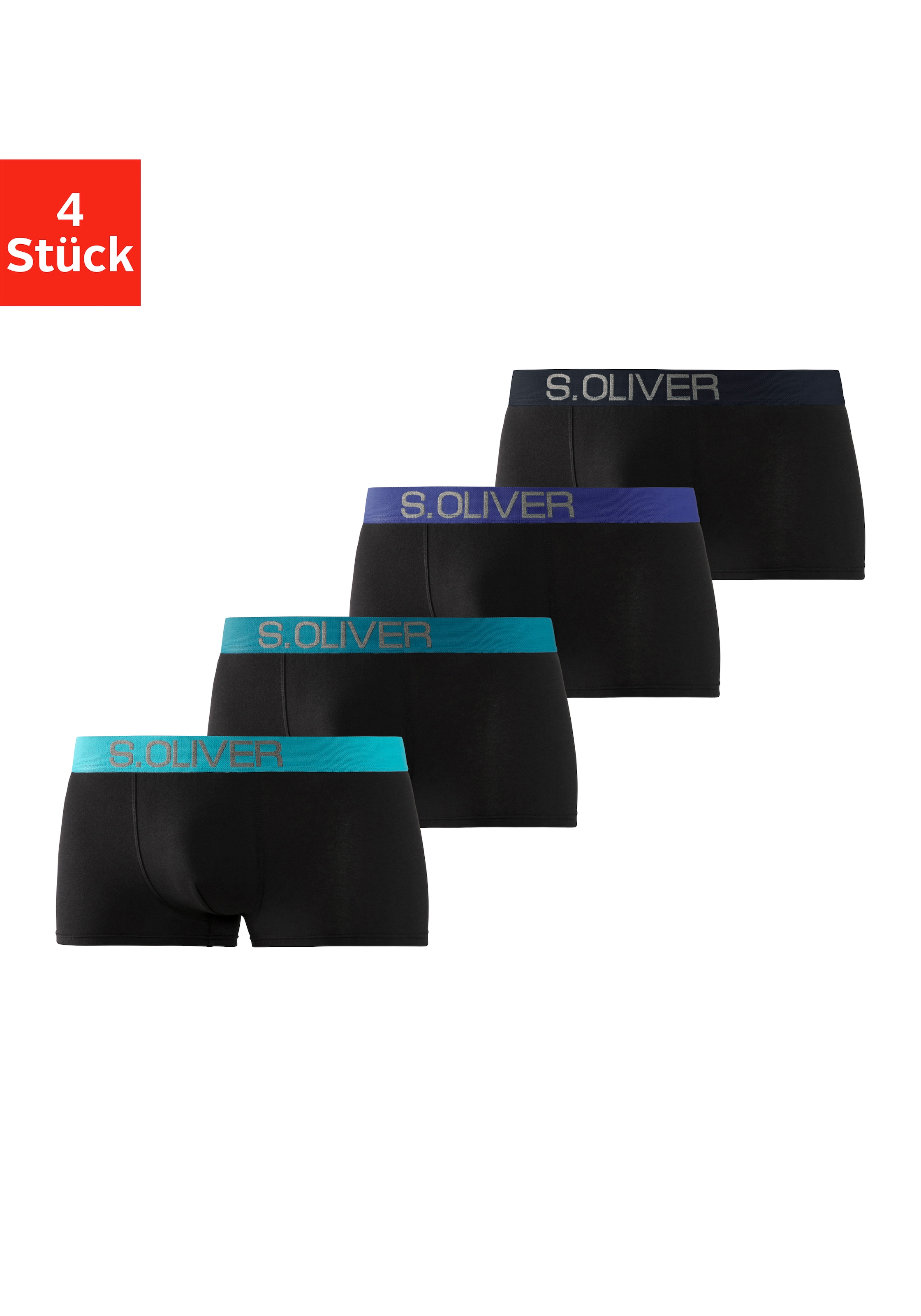 s.Oliver Hipster Packung, 4 Stk. knapp sitzende Boxershorts für Herren aus Baumwoll-Mix