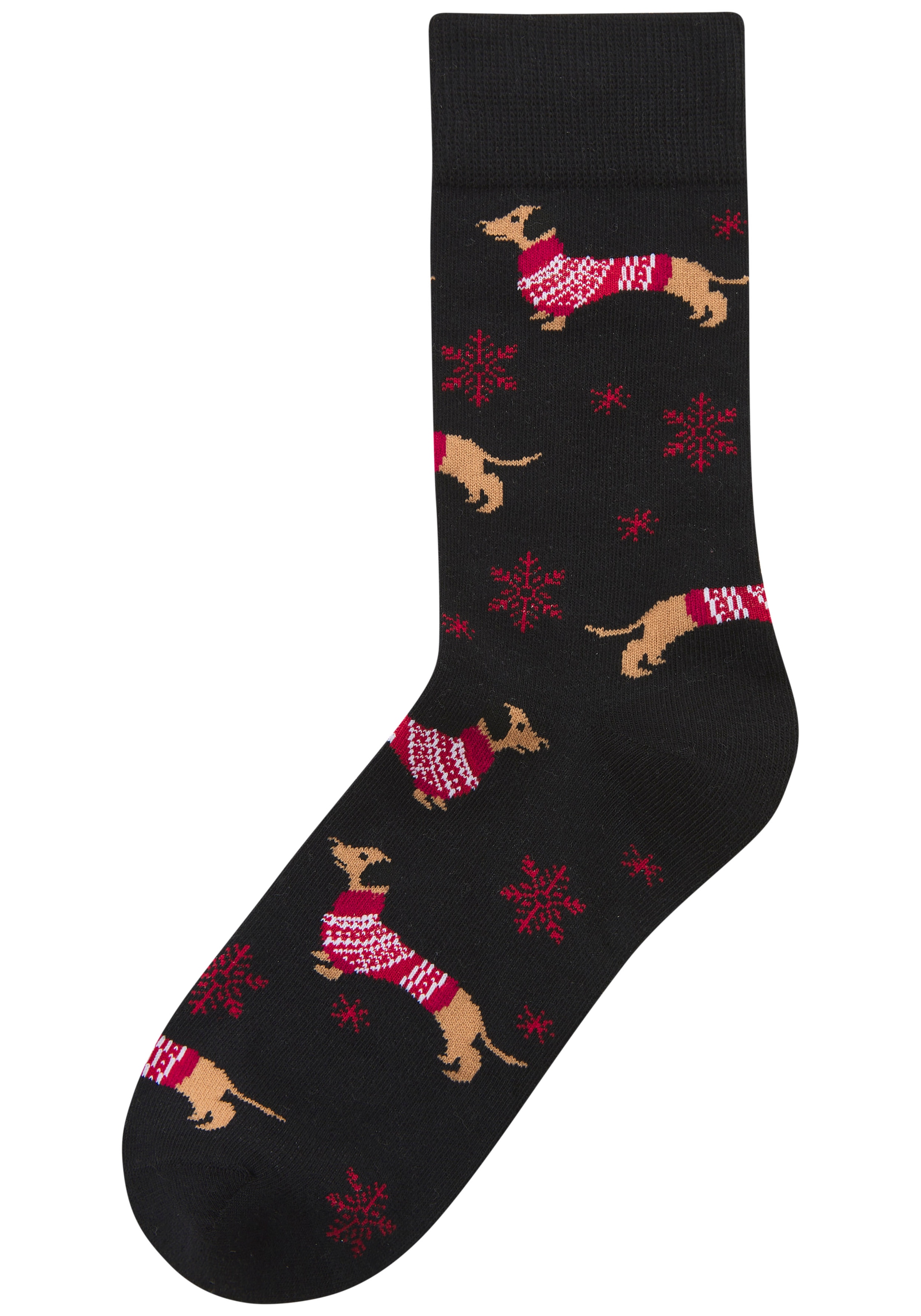 LASCANA Chaussettes Packung, 3 Couple tlg. mit weihnachtlichem Dackelmotiv