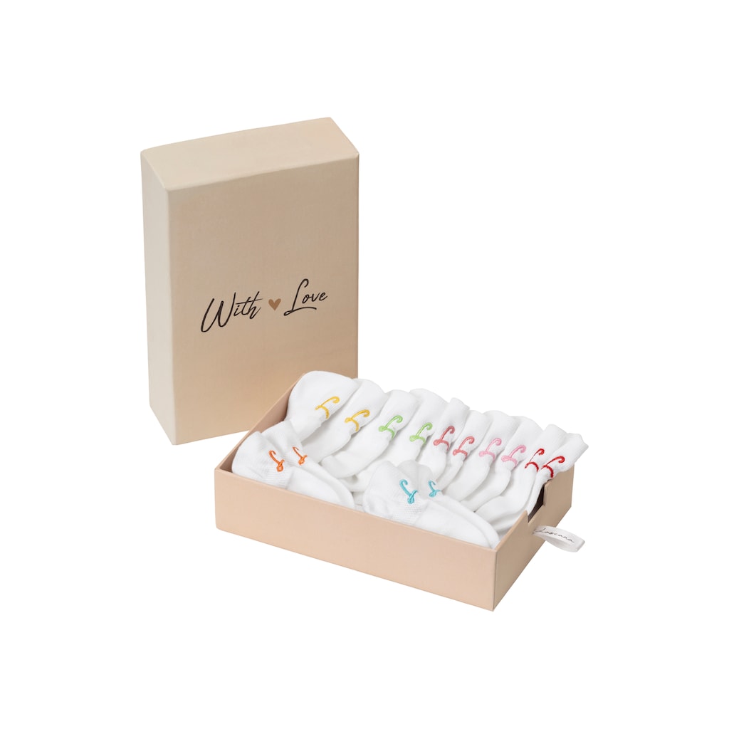LASCANA Sneakersocken, (Box, 7 Paar, Box), mit kleiner Stickerei