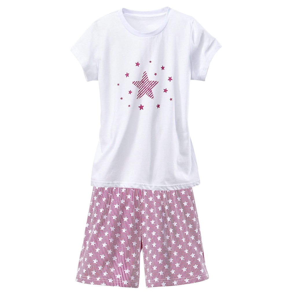 petite fleur Pyjama, (Set, 4 tlg., 2 Stück), modischer Sternendruck auf den Shirts und Hosen