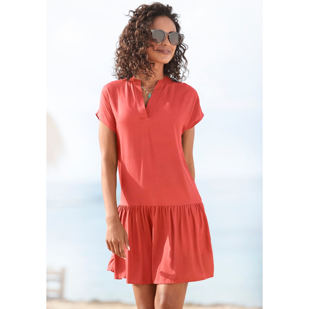 s.Oliver Blusenkleid, mit Volant am Rock, Tunikakleid, Sommerkleid, Basic