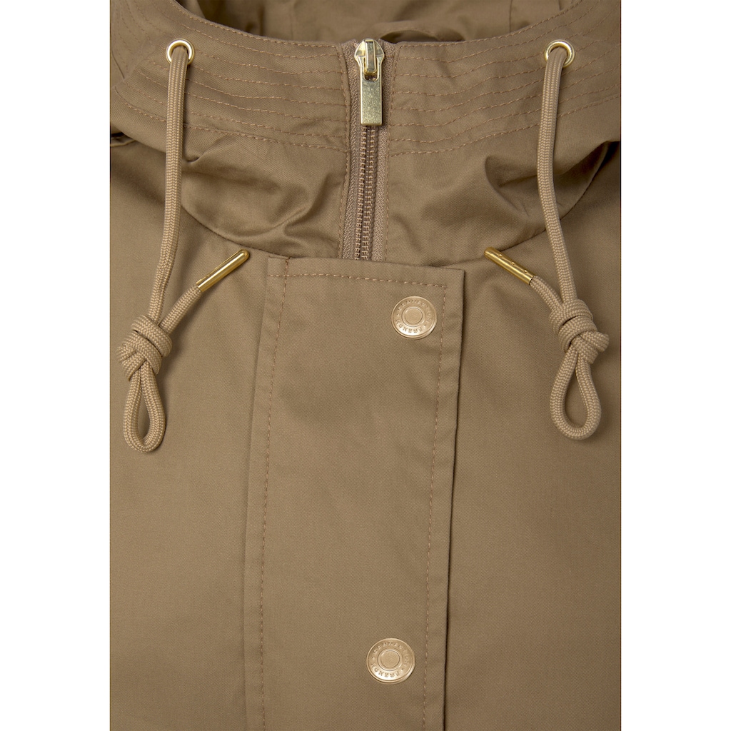 French Connection Outdoorjacke, mit Kapuze, Saumschlitz mit Druckknöpfen auf der Rückseite