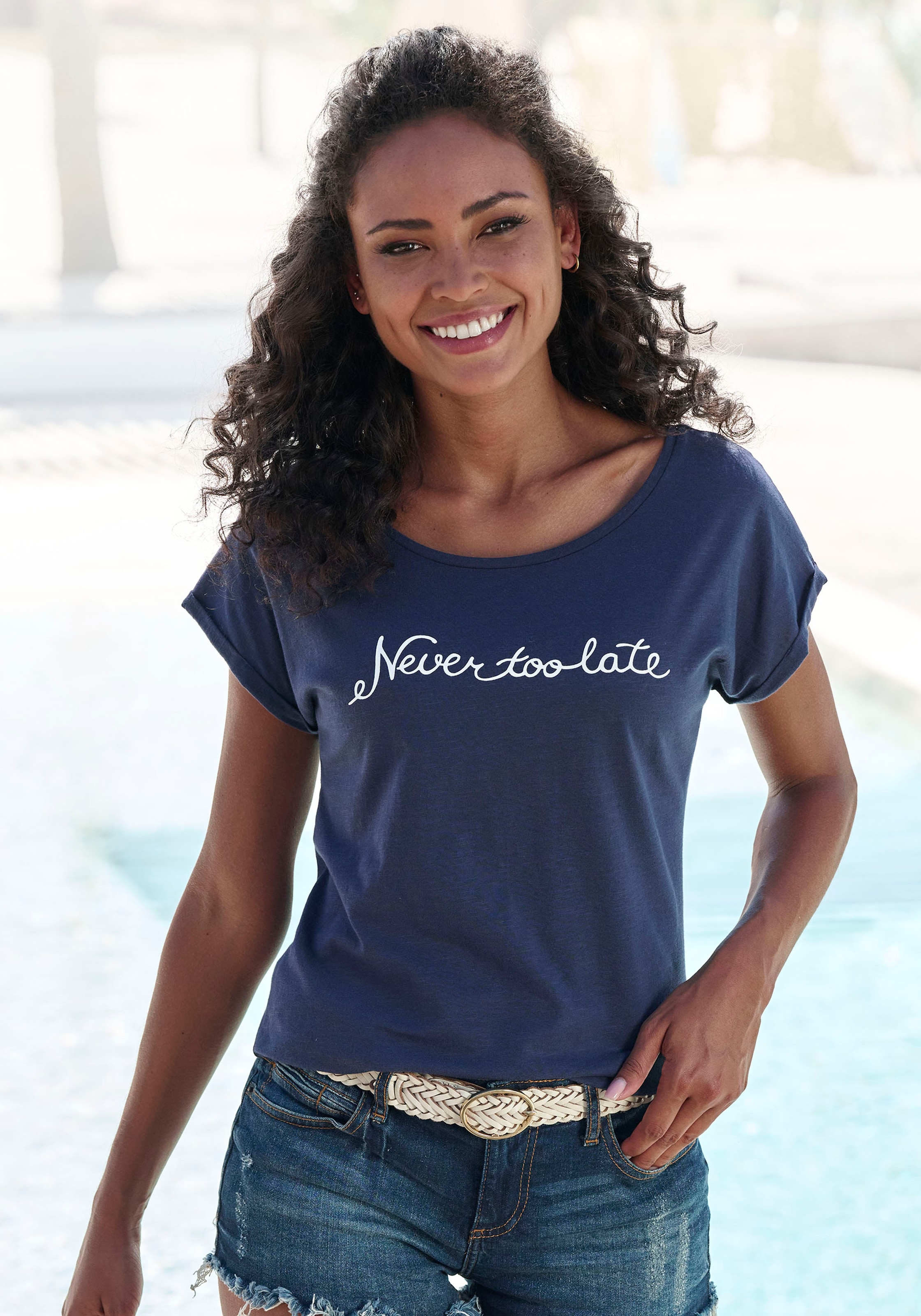 Beachtime T-Shirt »mit Frontdruck "Never too late"«, aus weicher Baumwoll-Qualität