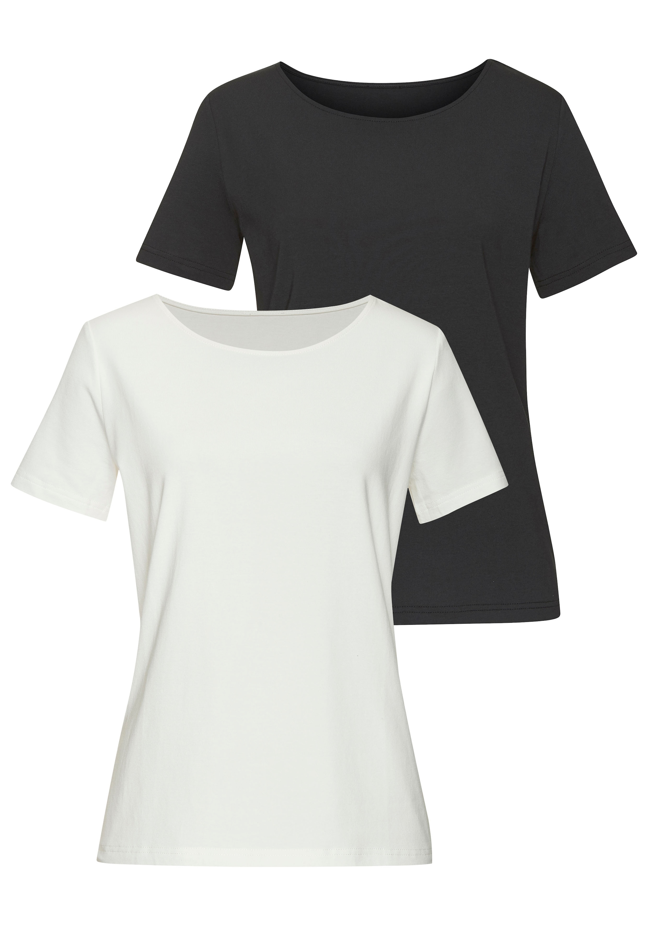 LASCANA T-Shirt »mit Rundhals-Ausschnitt« 2er-Pack, aus elastischer Baumwoll-Modal-Qualität
