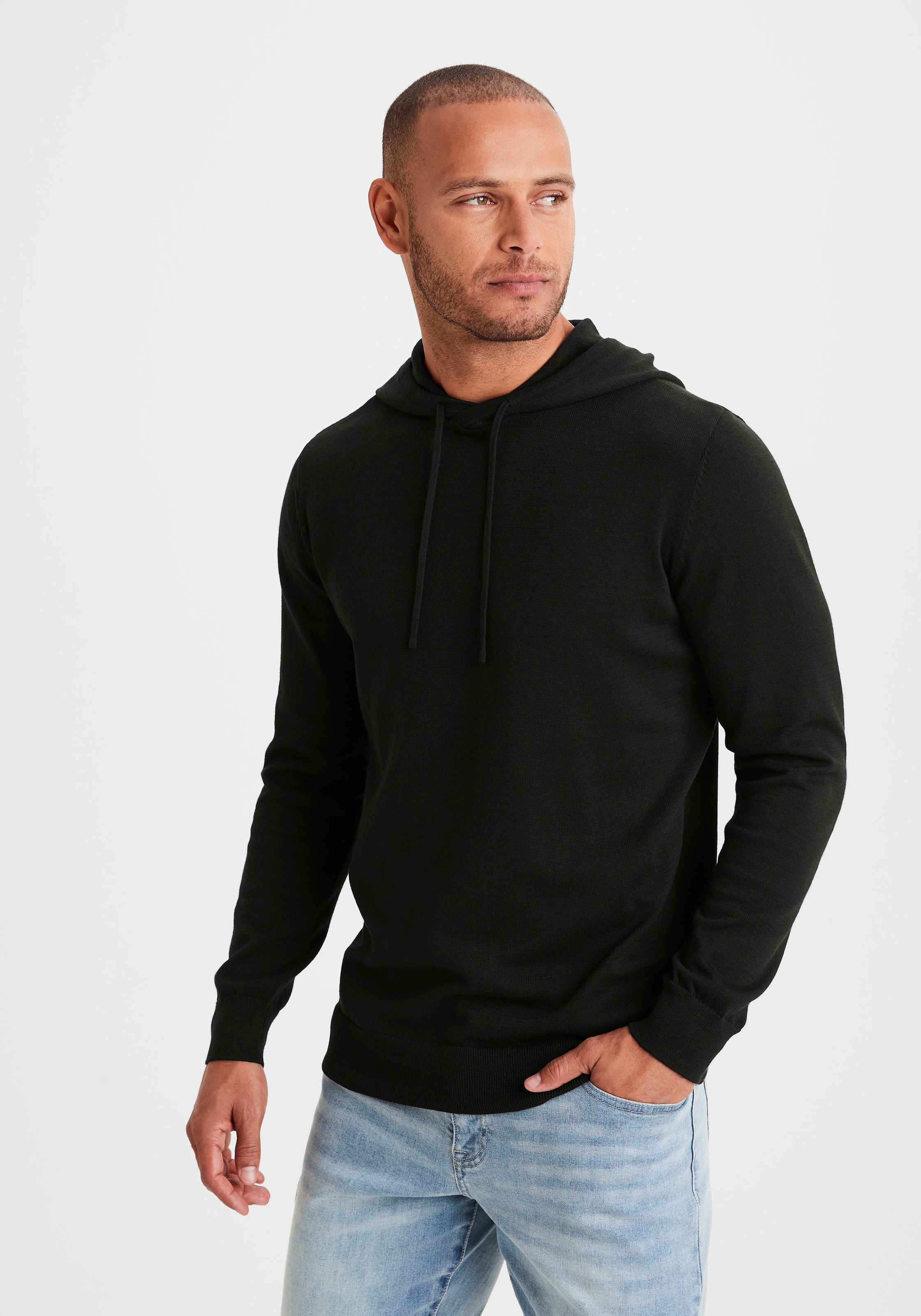 H.I.S Strickpullover »mit Kapuze, Regular Fit,«, Pullover mit Rundhals, Feinstrick, Baumwollmischung