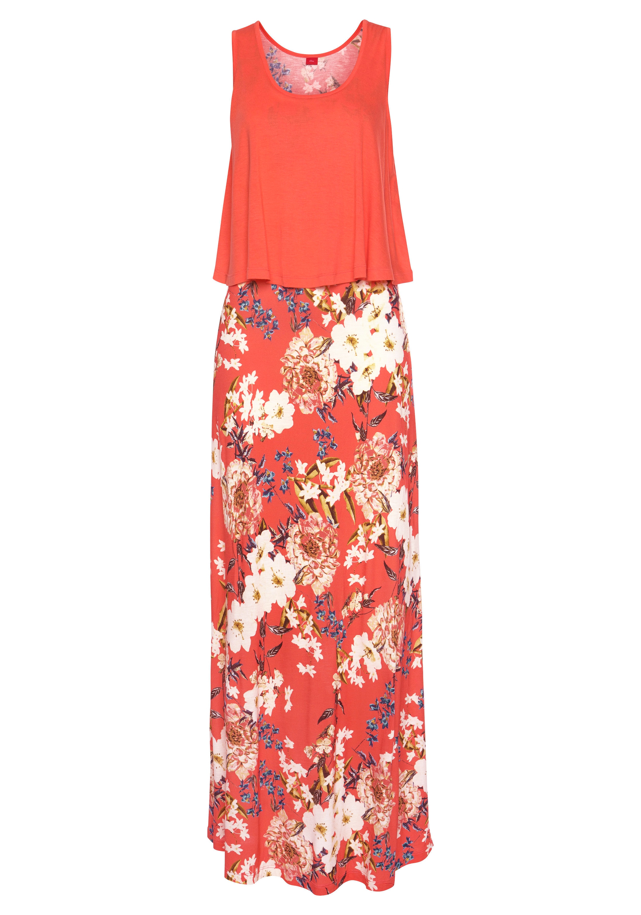 s.Oliver Maxikleid im Lagen-Look mit Blumenprint, Sommerkleid, Strandkleid