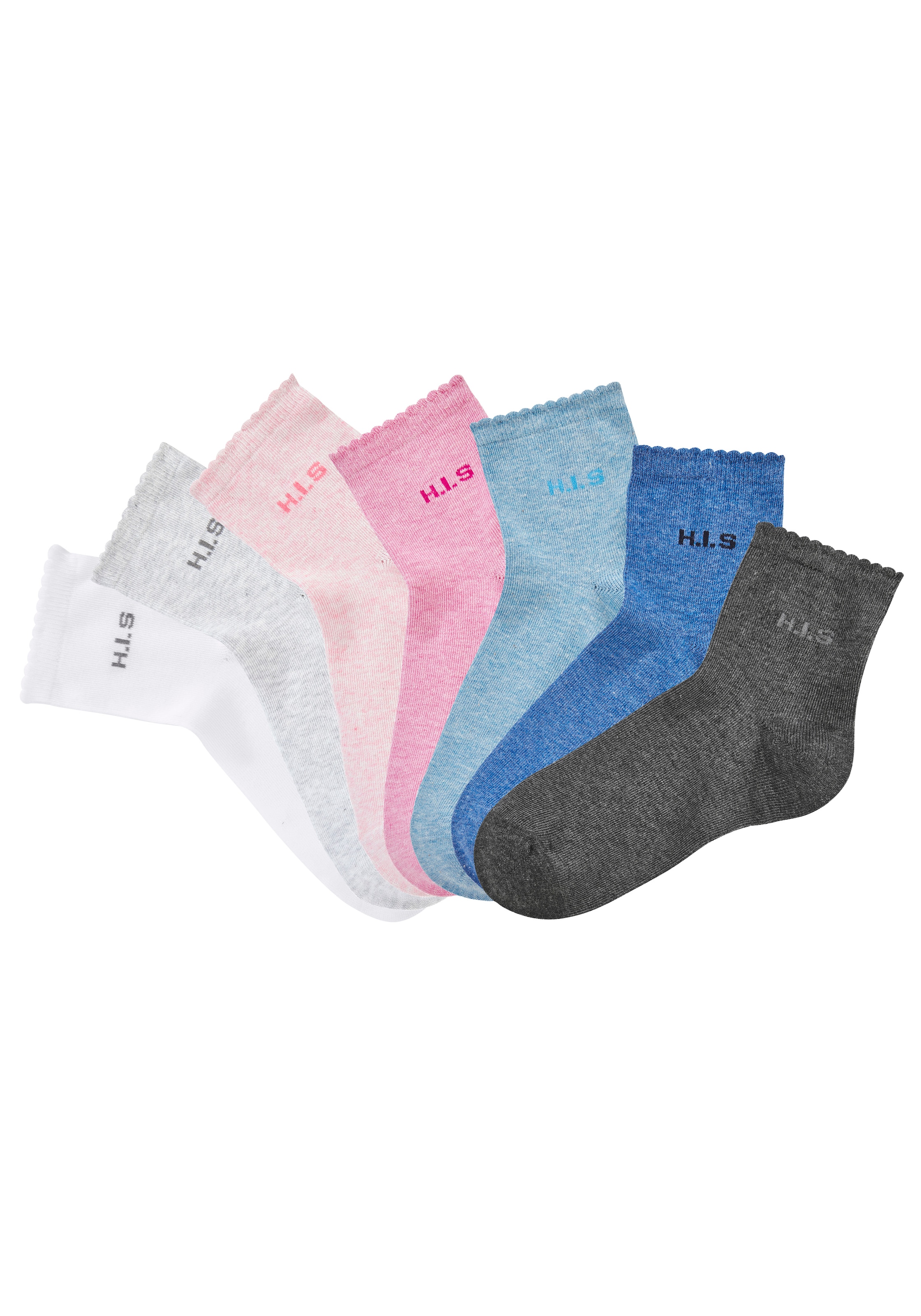 H.I.S Kurzsocken »Damen uni und meliert für die ganze Woche« Packung, 7 Paar tlg. mit gewelltem Bündchen