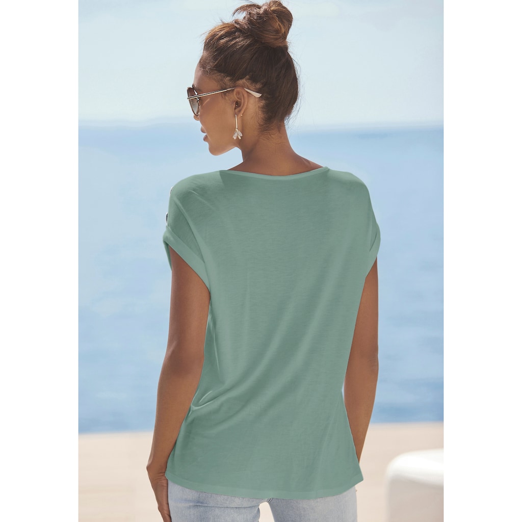 Buffalo Kurzarmshirt, mit Zierknöpfen, bequemes T-Shirt aus Jersey, Basic