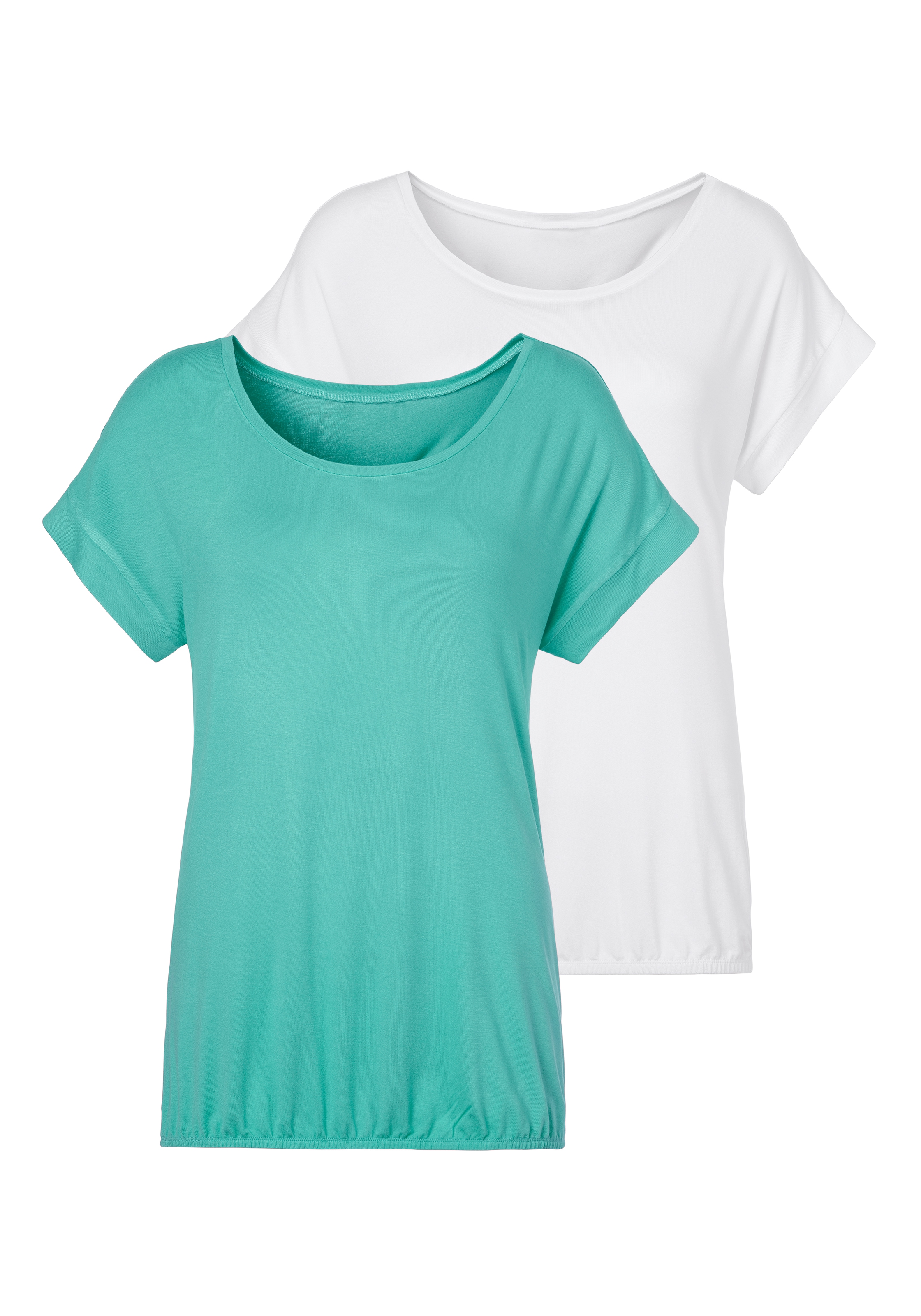 Vivance Kurzarmshirt »mit Gummizug im Bund«, (2er-Pack), aus weichem Viskose-Stretch