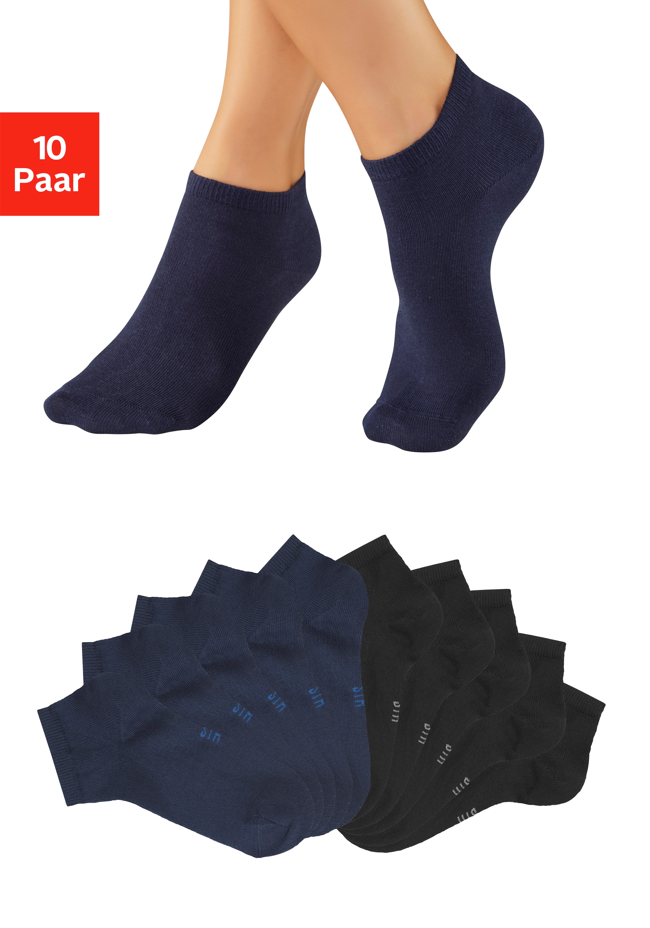 H.I.S Kurzsocken »Damen Sport Basic Socken, Laufsocken ohne Frottee« Packung, Grosspackung, 10 Paar tlg. mit verstärkter Ferse und Spitze