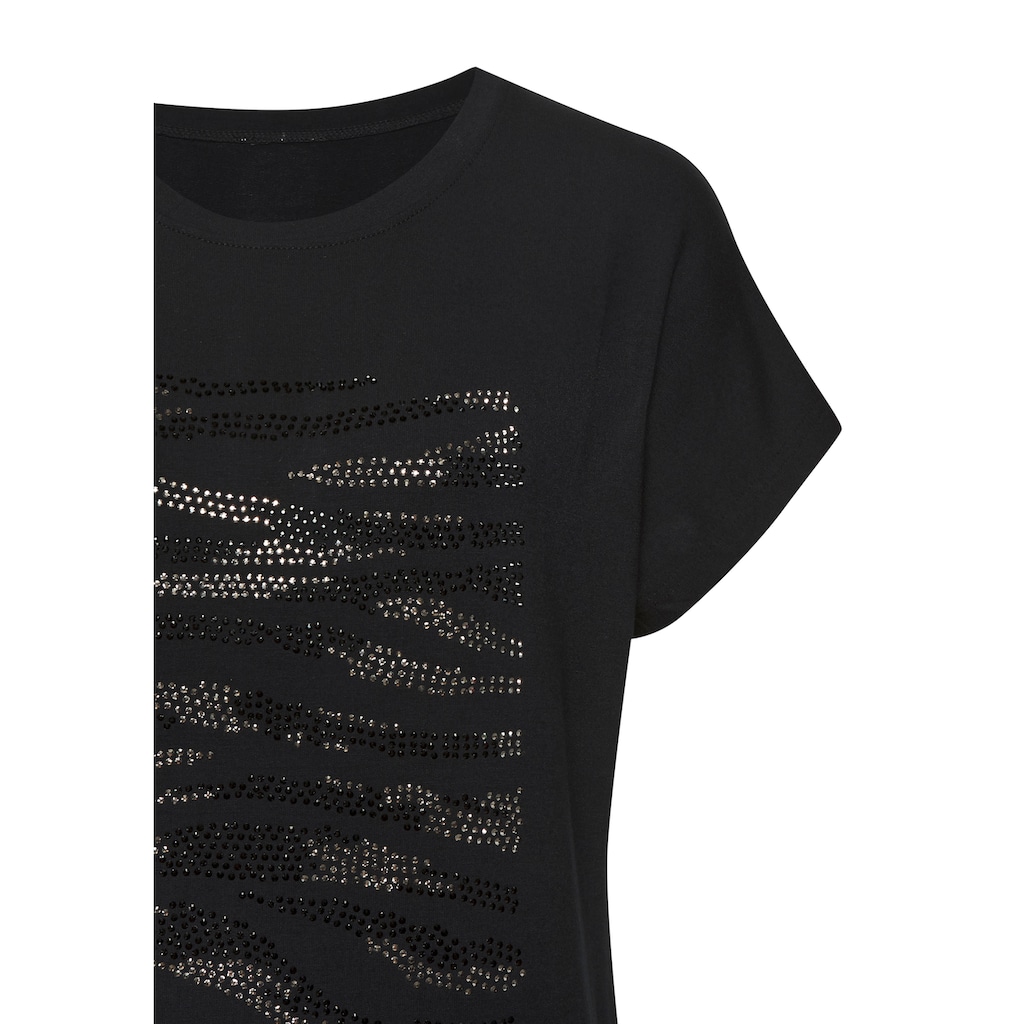 LASCANA Rundhalsshirt »mit Strass-Dessin«, aus hochwertiger French Terry-Qualität aus Viskose