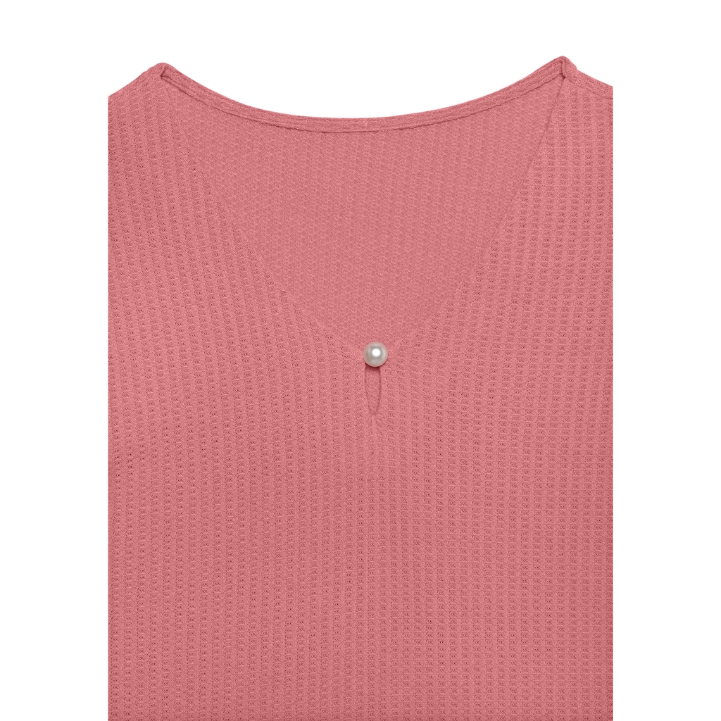 LASCANA Kurzarmshirt »mit Zierperle«, (2er-Pack), aus weicher Piqué-Qualität