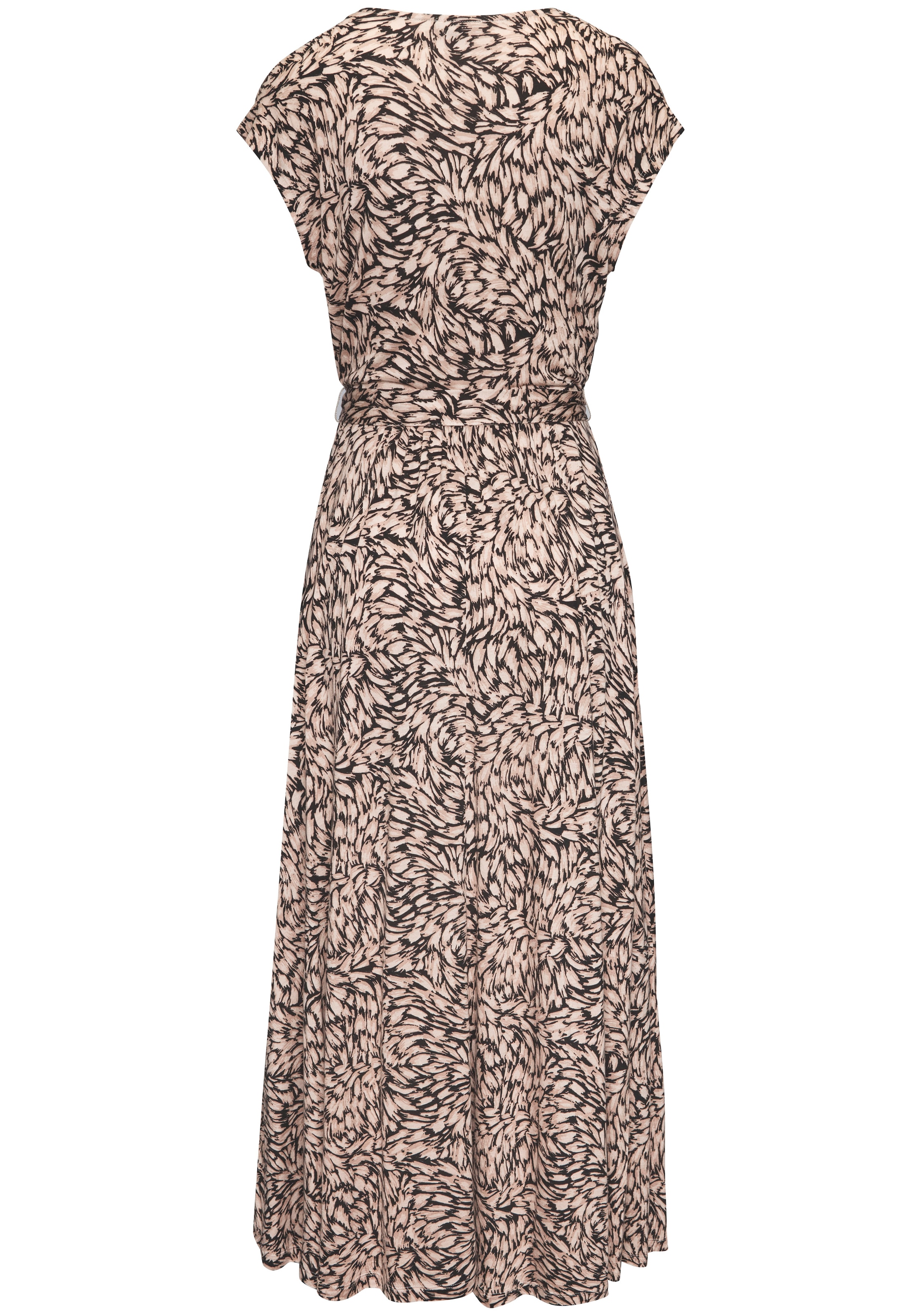 Buffalo Maxikleid mit Bindegürtel,  Eingrifftaschen mit Alloverdruck, Sommerkleid mit Taschen, Strandkleid
