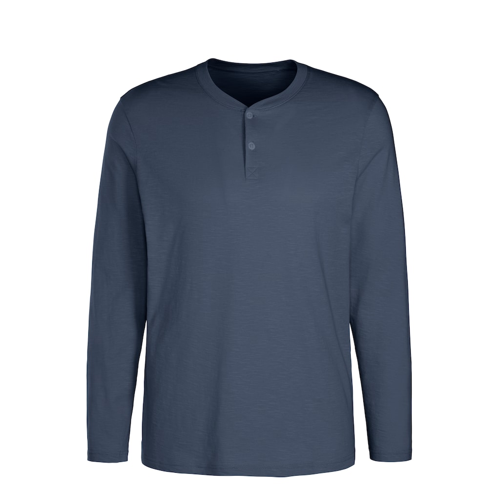 H.I.S Langarmshirt, (Packung, 2 tlg.), Shirt mit Knopfleiste aus aus strukturierter Baumwoll-Qualität