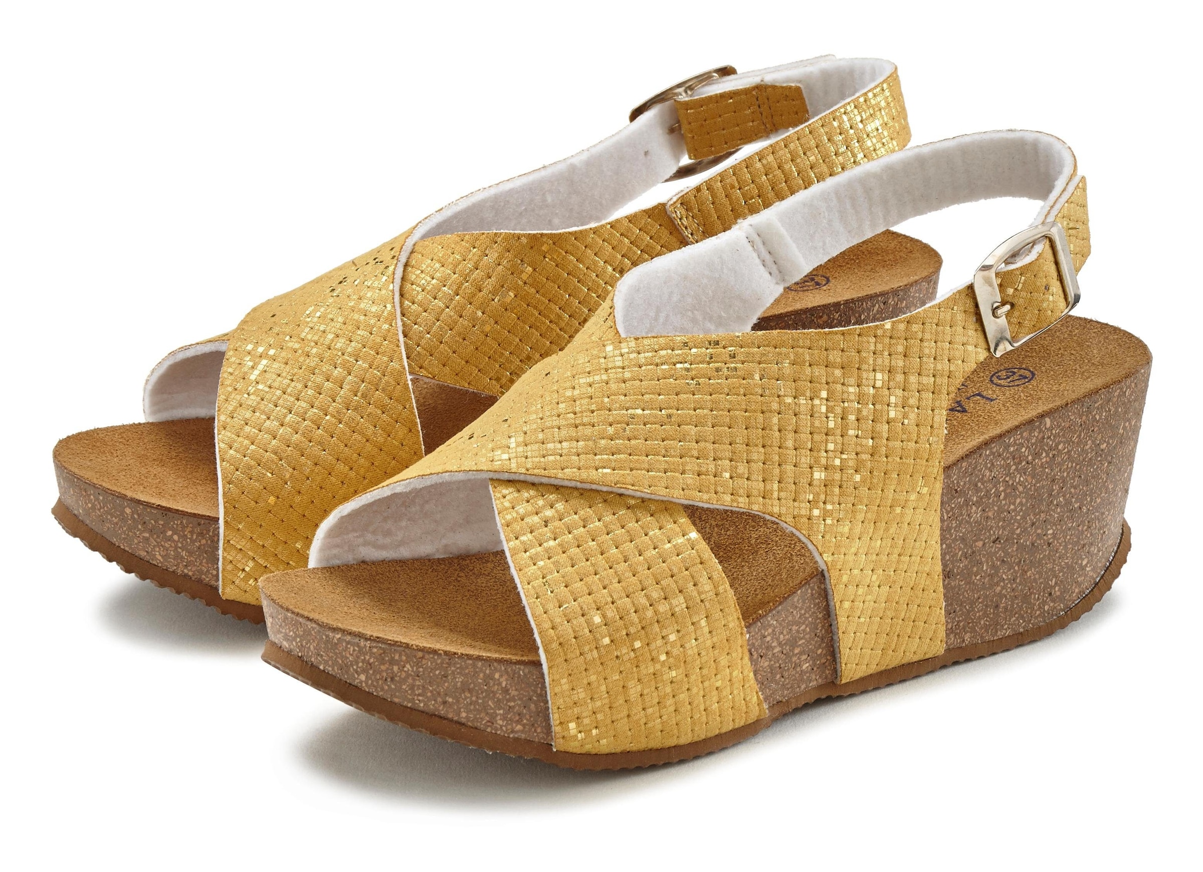 LASCANA Sandalette »Sommerschuh«, Sommerschuh mit Keilabsatz und Korkfussbett