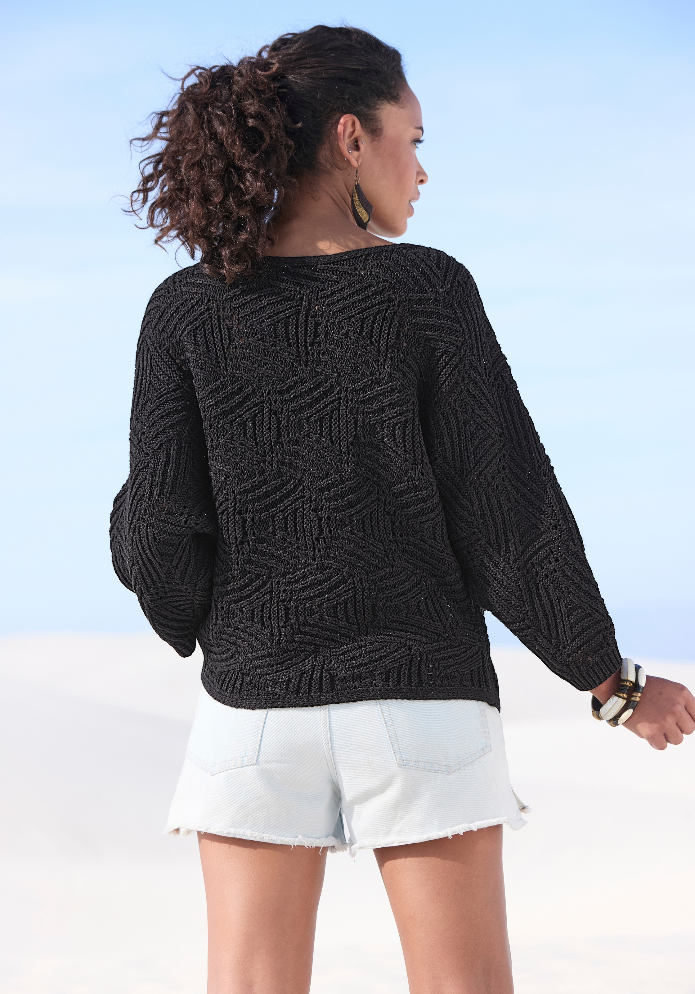 LASCANA Pull chauve-souris »mit aufwendigem Strickmuster, Lochstrickmuster« modischer Ajourpullover, Oversize-Pullover, Strickpullover, Frühling