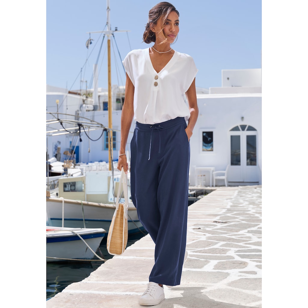 LASCANA Anzughose, mit Bindeband, Palazzohose aus Lyocell mit Taschen