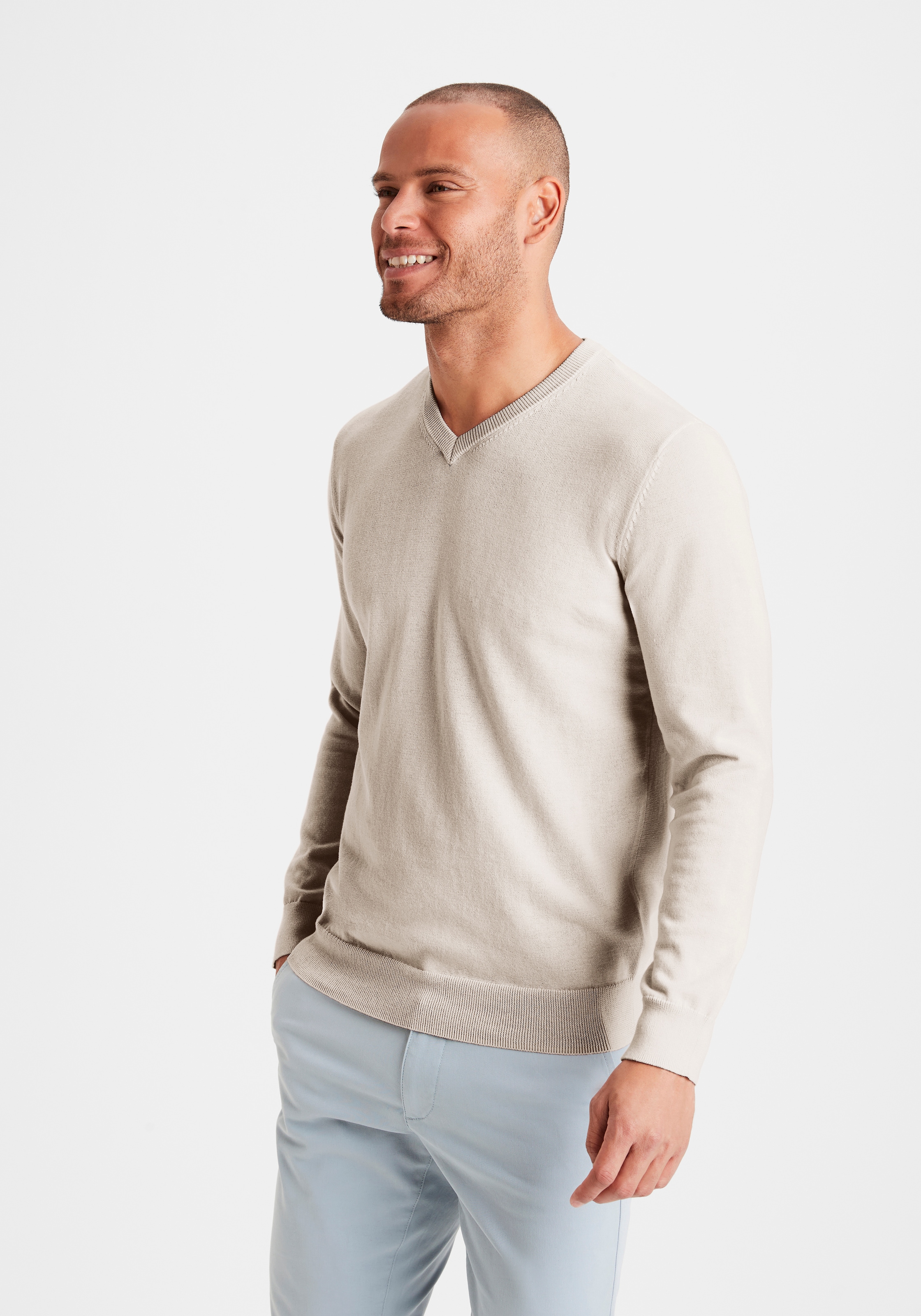 H.I.S Pull en tricot mit V-Ausschnitt, Pullover aus Feinstrick, Baumwollmischung