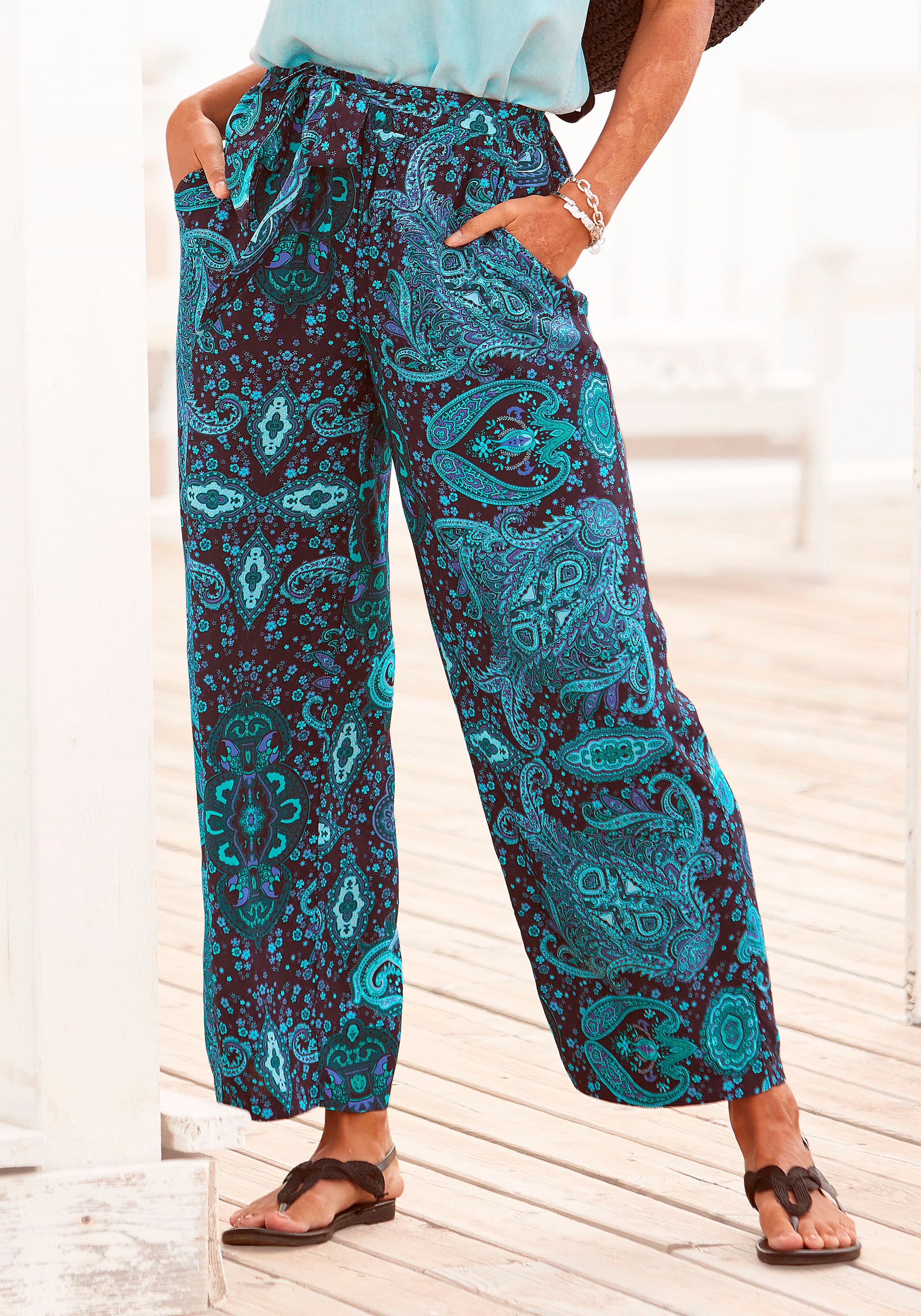 Vivance Palazzohose und Paisleyprint, elastischer Bund, Schlupfhose, Stoffhose