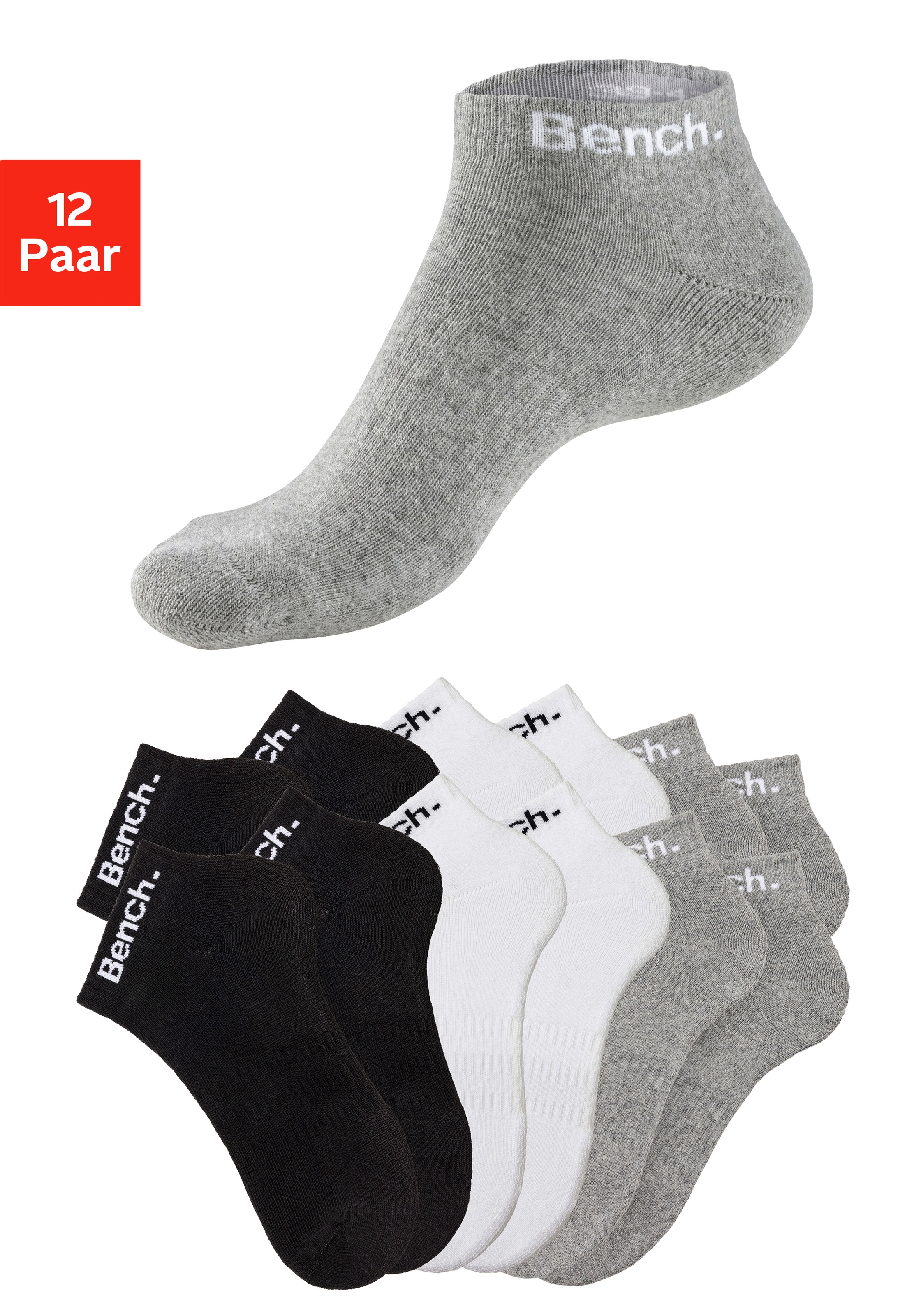 Bench. Sportsocken Packung, 12 Stk. tlg. Tennis Kurzsocken mit Halbfussfrottee