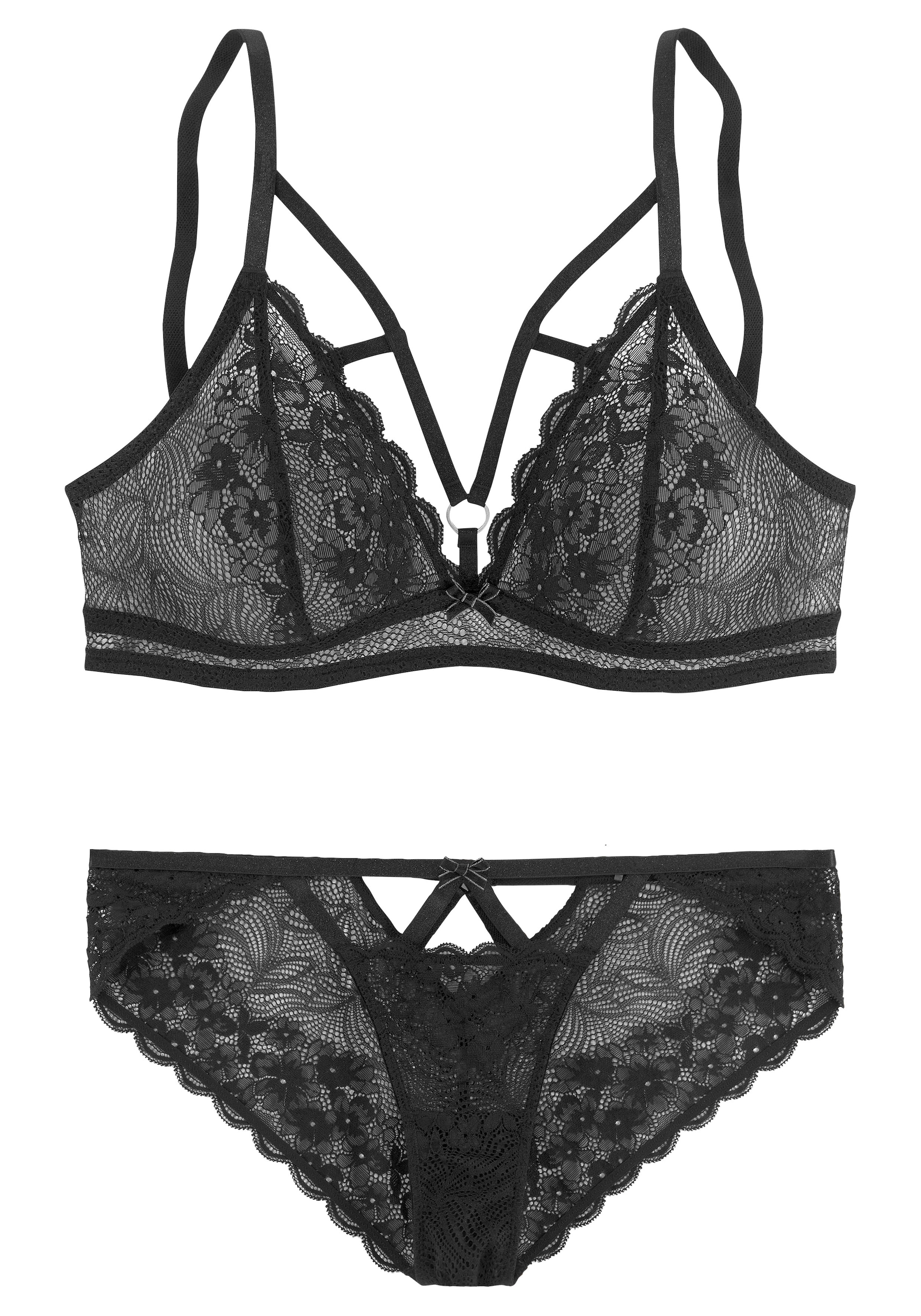 petite fleur goldfarben Set: Bralette-BH, (Set, 2 tlg., mit Tanga), aus floraler, leicht transparenter Spitze, sexy Dessous, Reizwäsche