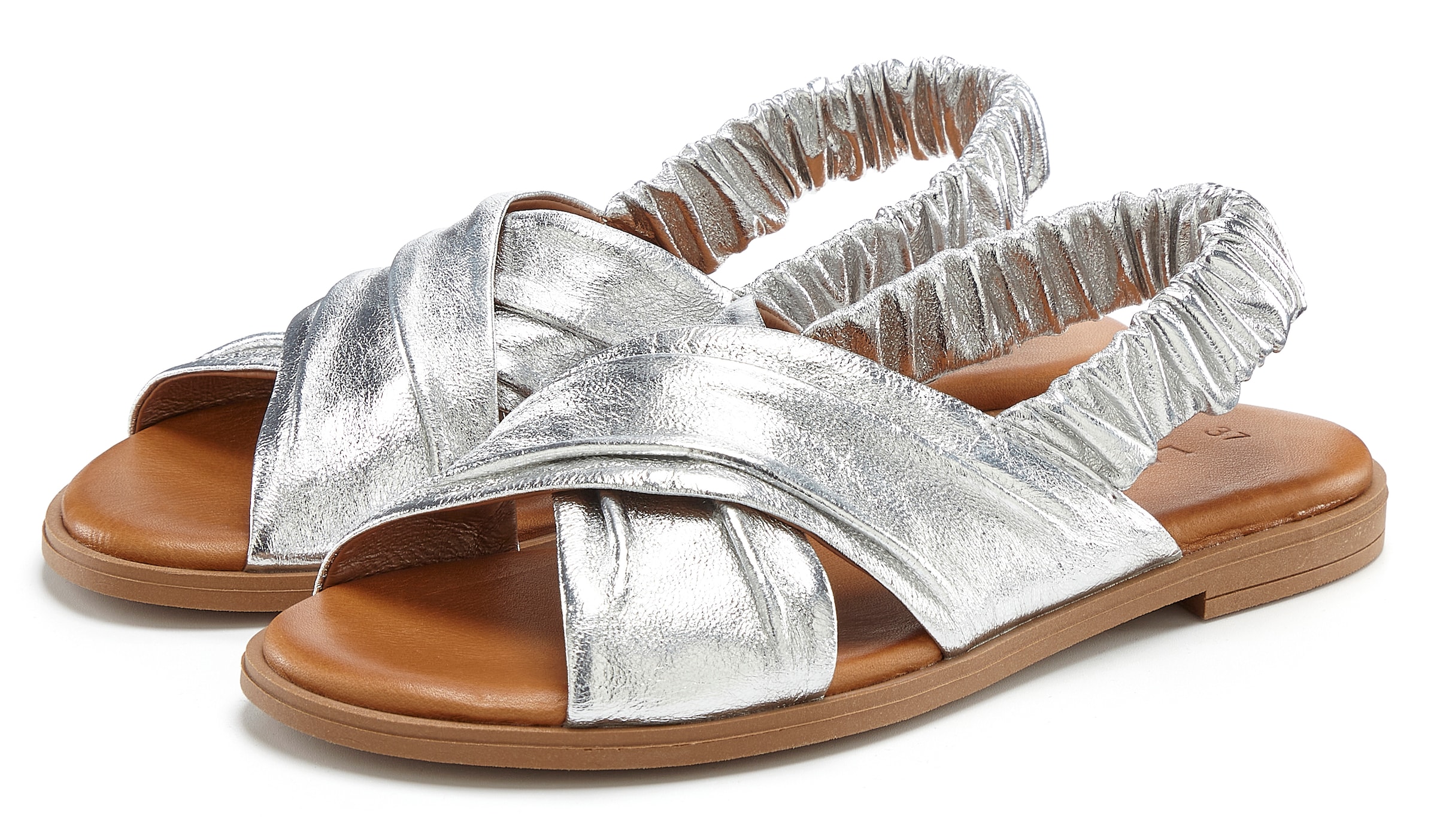 LASCANA Sandale »Sandalette, Sommerschuh, offener Schuh, Pantolette«  aus Leder mit elastischen Riemchen